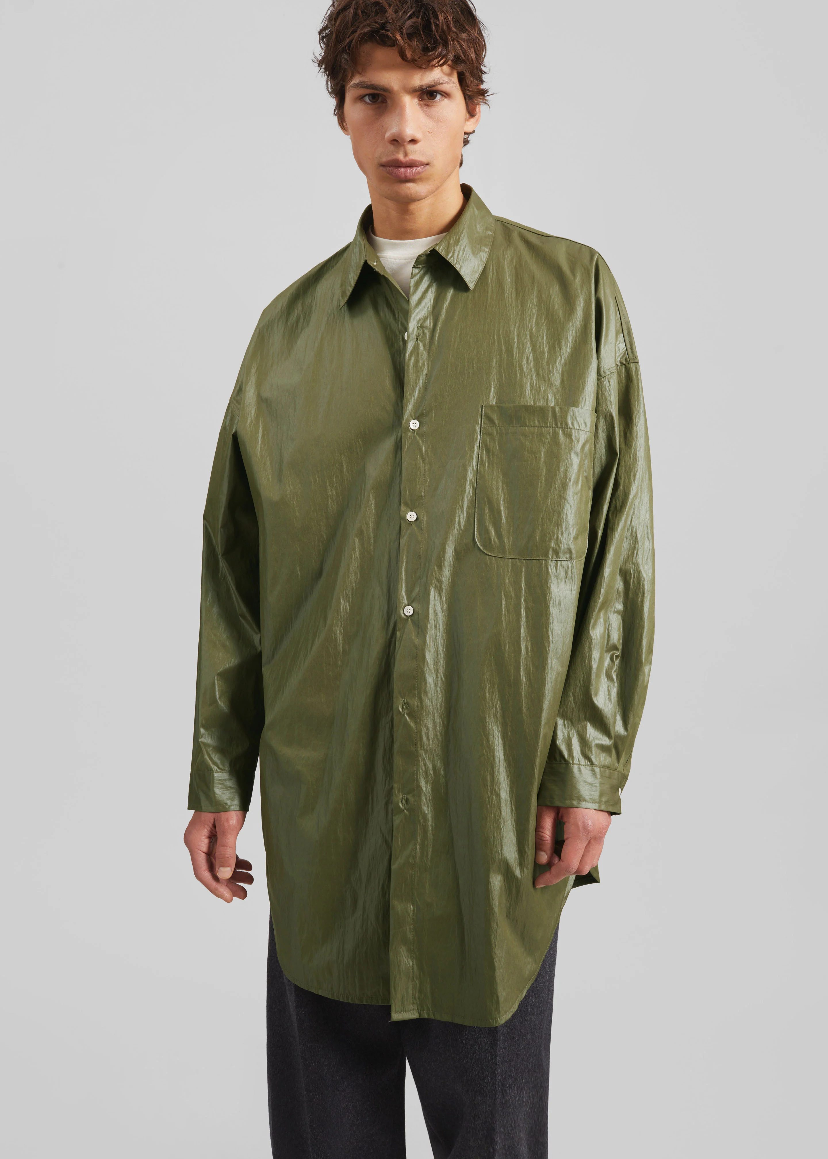 Etah Lustrous Oversized Shirt - Olive - Image 4