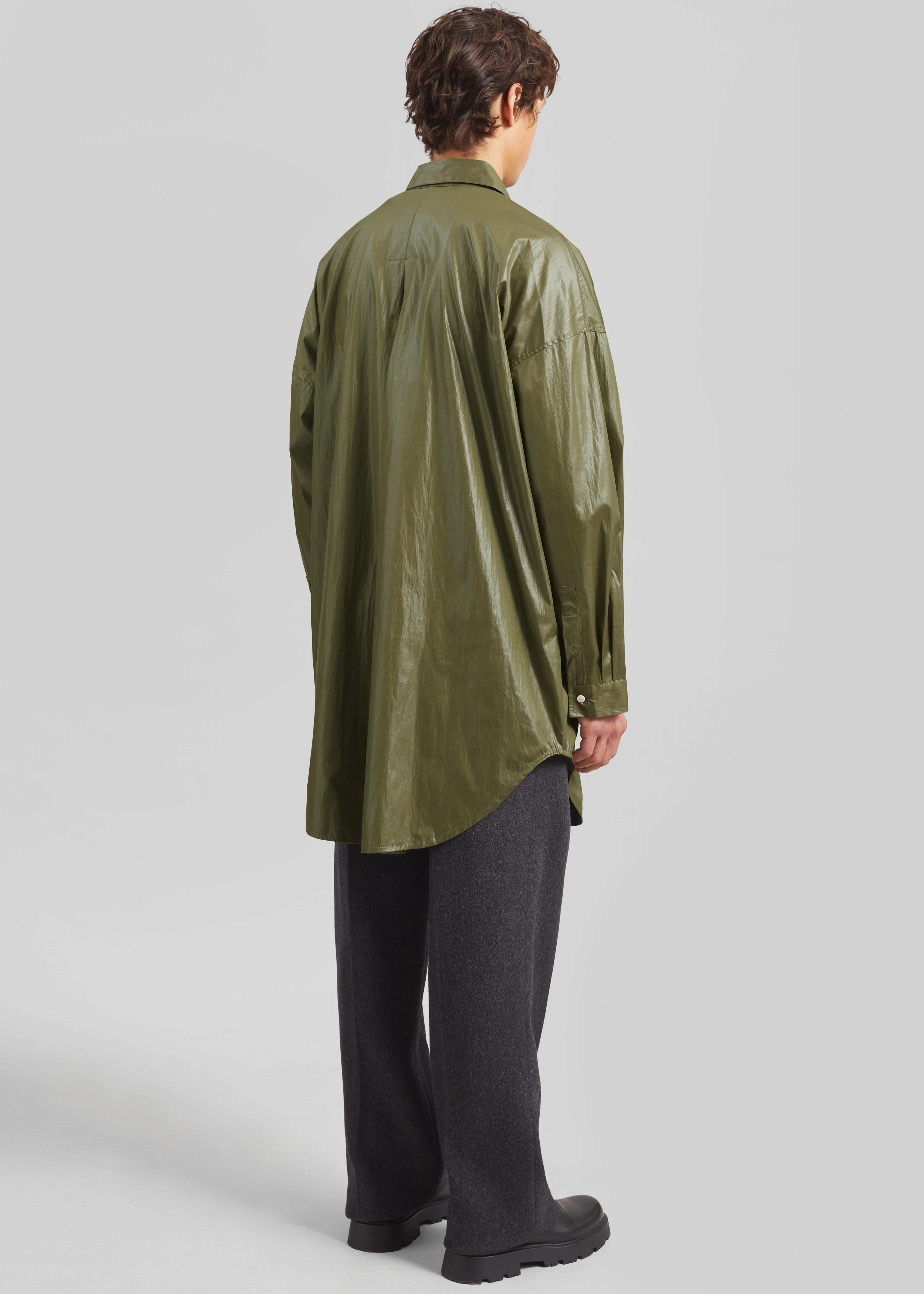 Etah Lustrous Oversized Shirt - Olive - Image 5