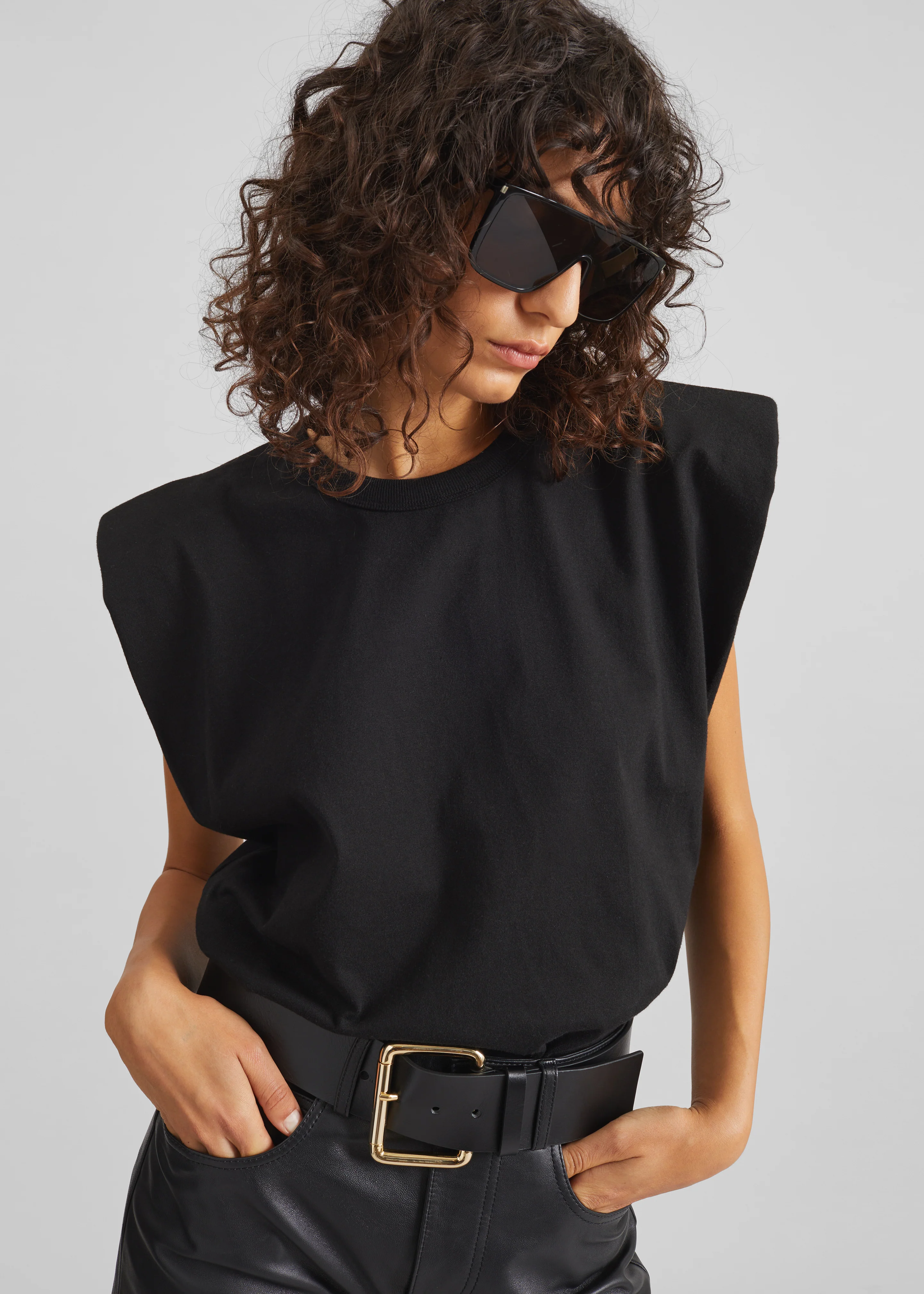 Eva Padded Shoulder Muscle T-Shirt - Black - Image 5