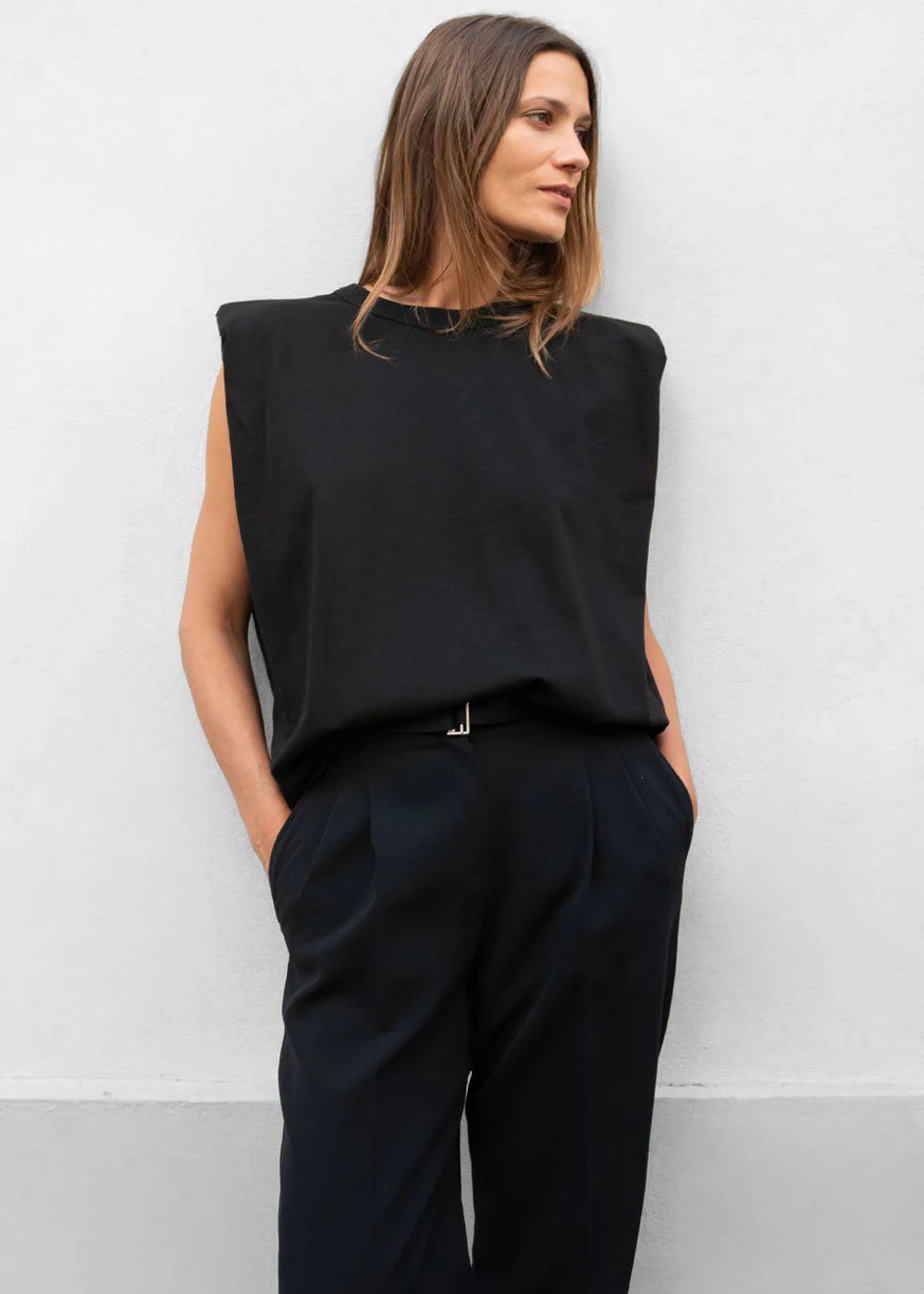 Eva Padded Shoulder Muscle T-Shirt - Black - Image 8