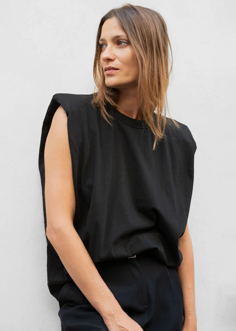 Eva Padded Shoulder Muscle T-Shirt - Black - Image 9