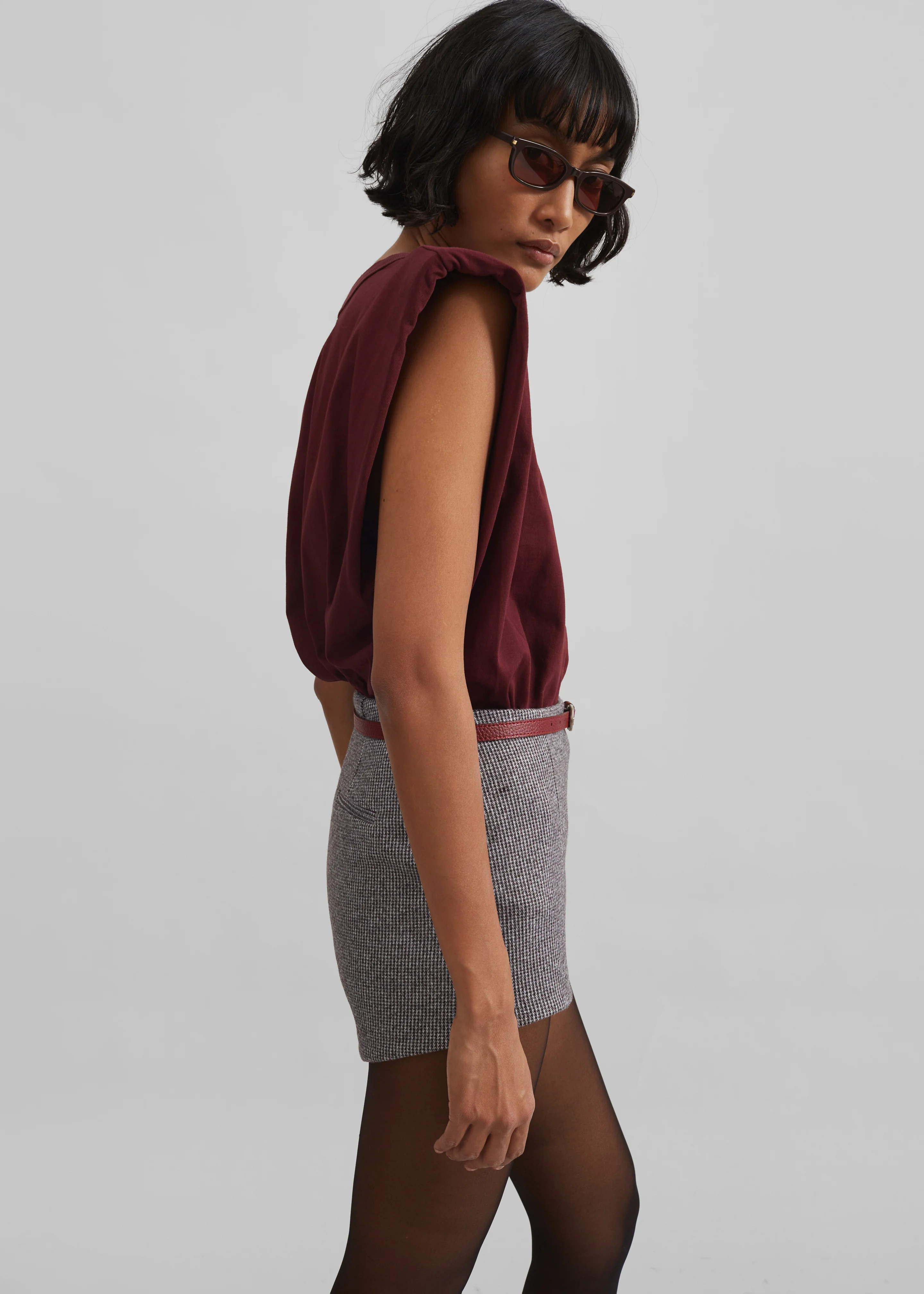 Eva Padded Shoulder Muscle T-Shirt - Burgundy - Image 4