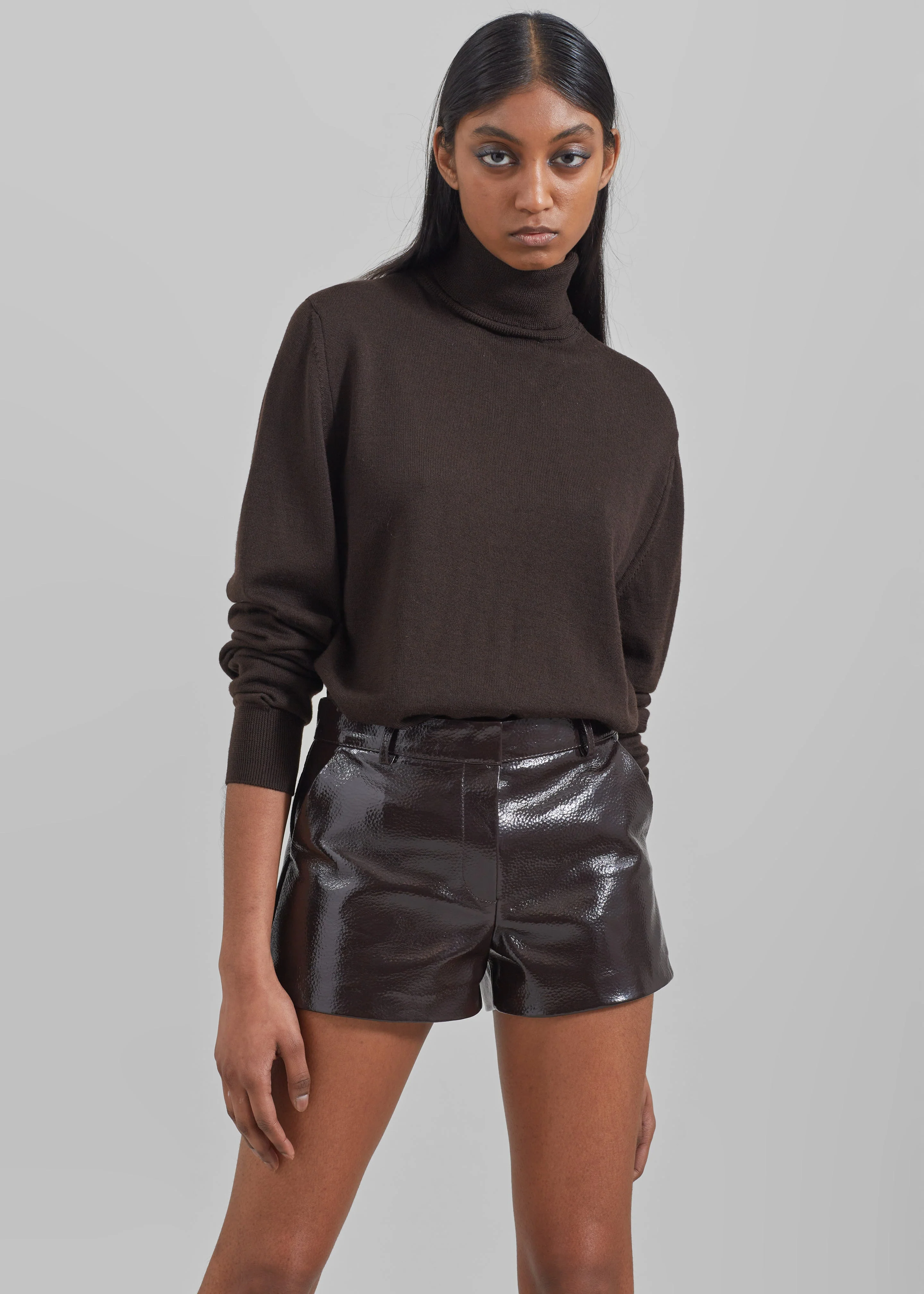 Eve Thin Turtleneck Sweater - Dark Brown - Image 4