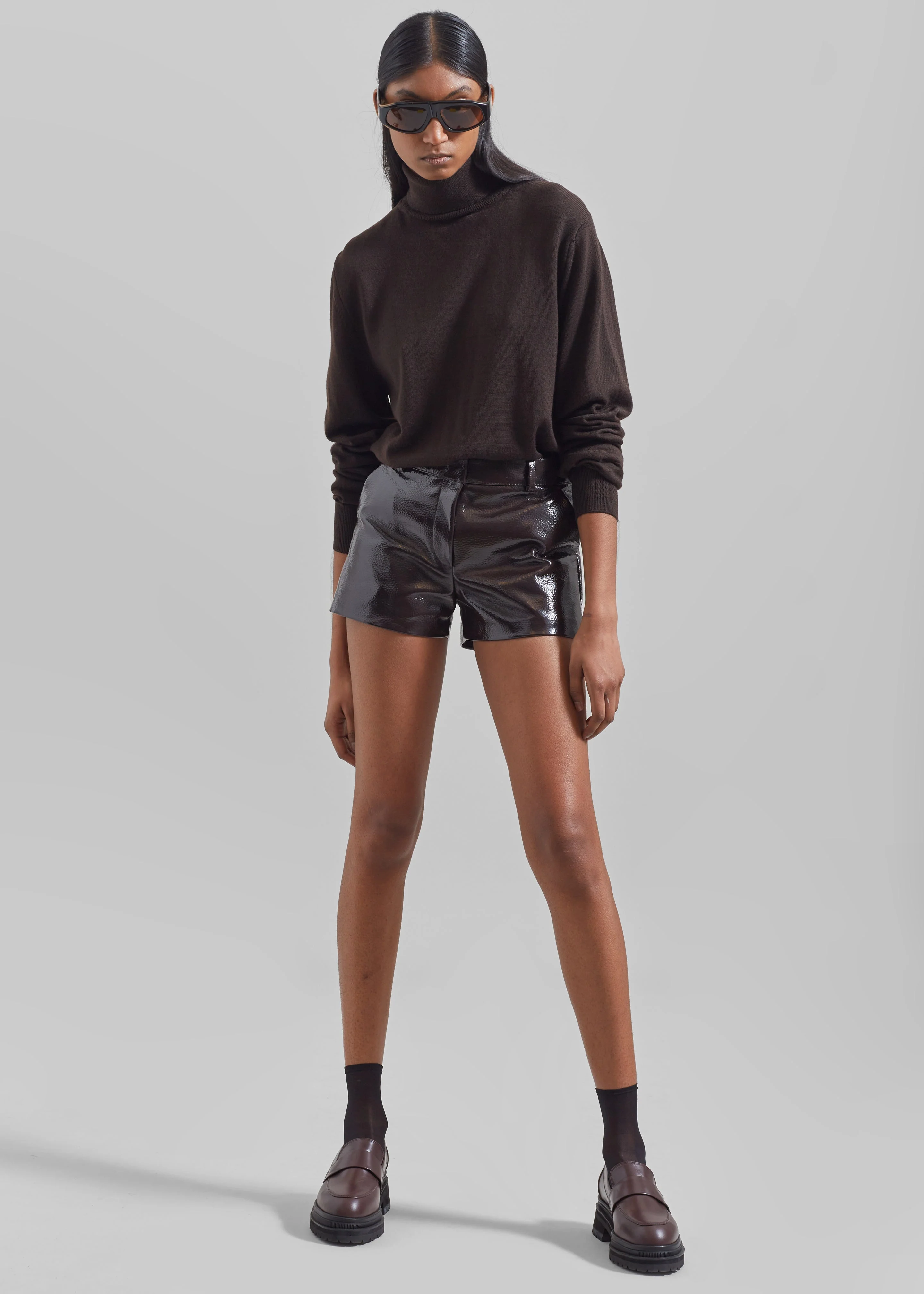 Eve Thin Turtleneck Sweater - Dark Brown - Image 5