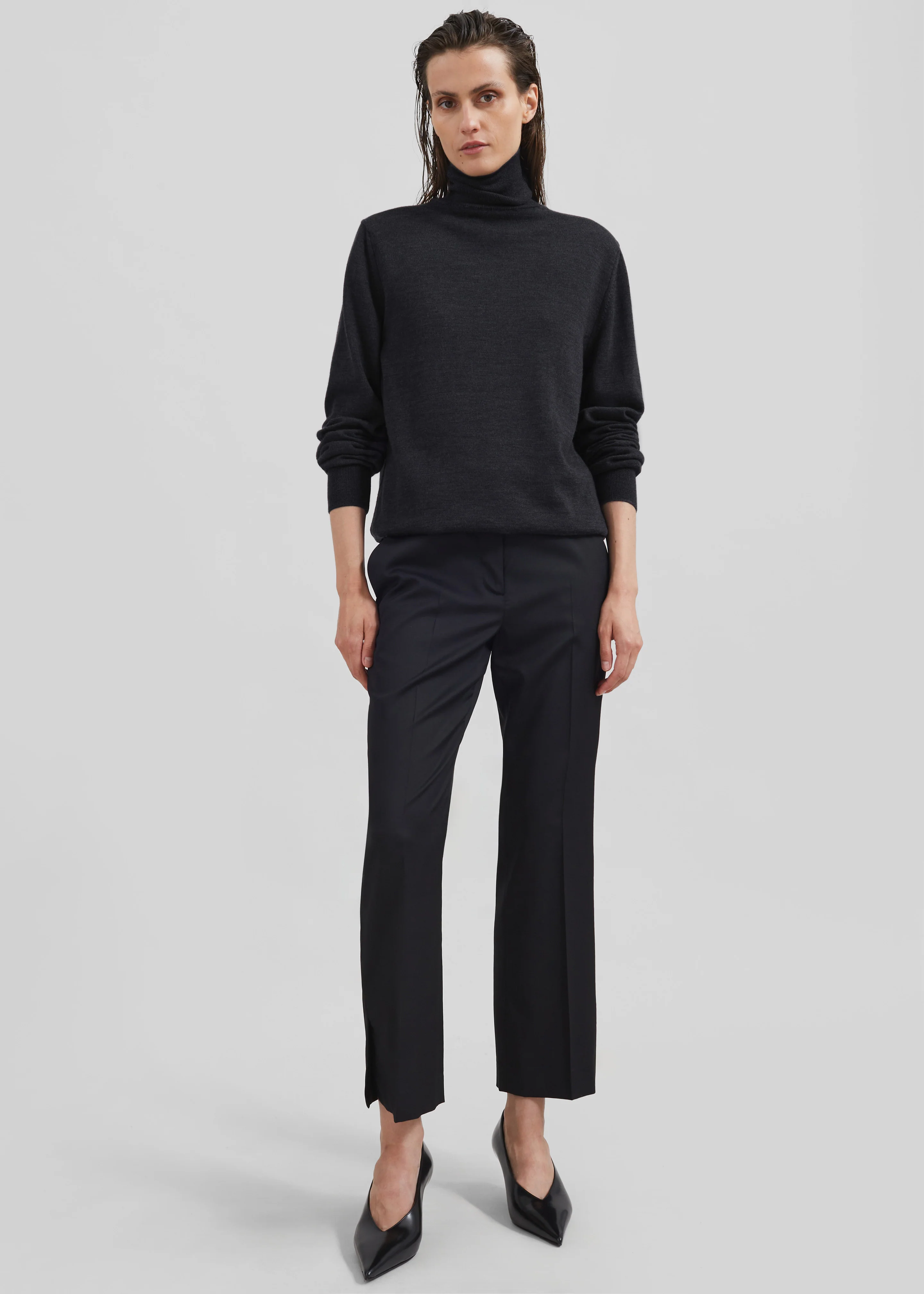 Eve Thin Turtleneck Sweater - Dark Grey Melange - Image 8