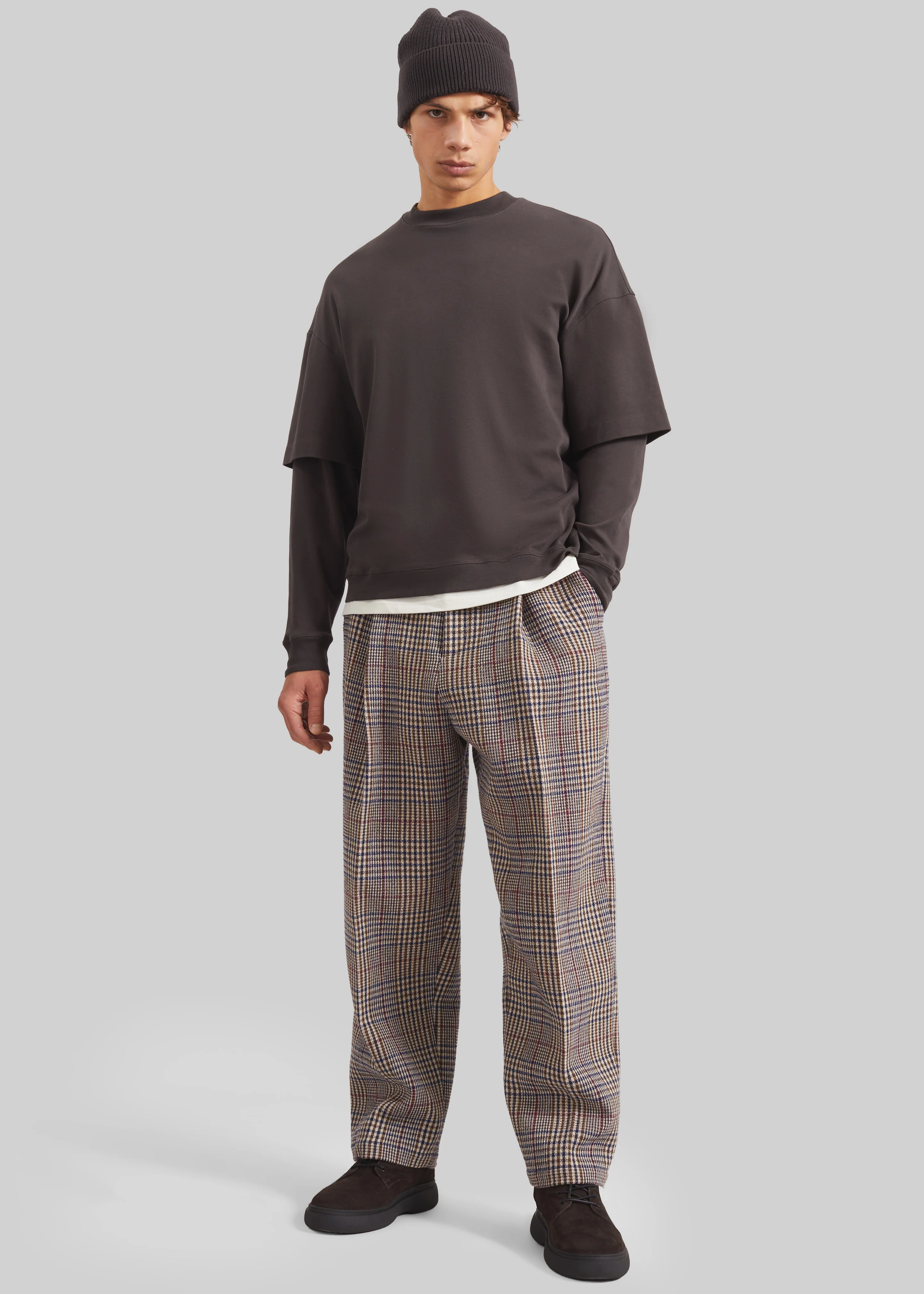 Felix Wool Trousers - Beige Glen Plaid - Image 6