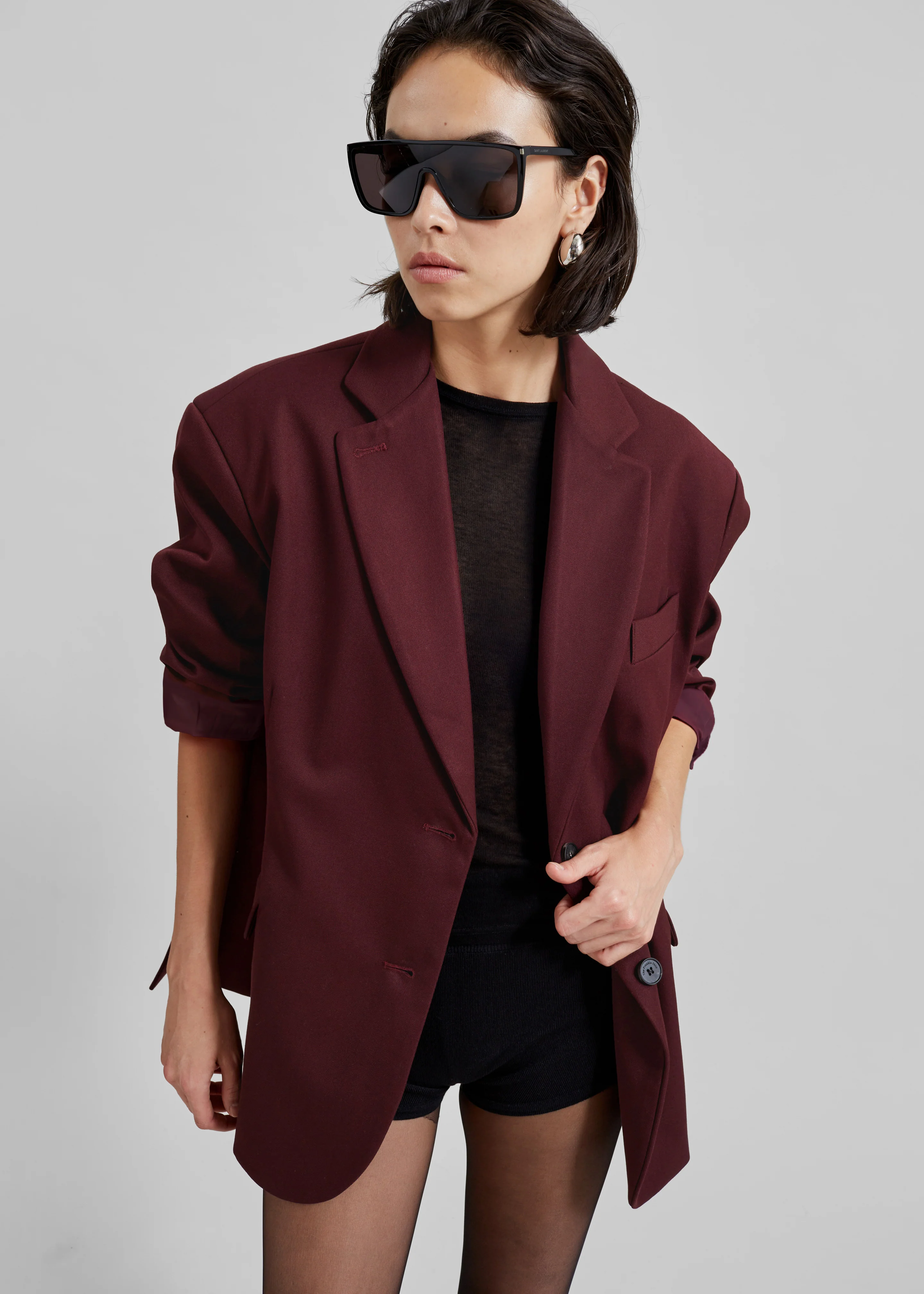 Frankie Oversized Boyfriend Blazer - Burgundy - Image 3