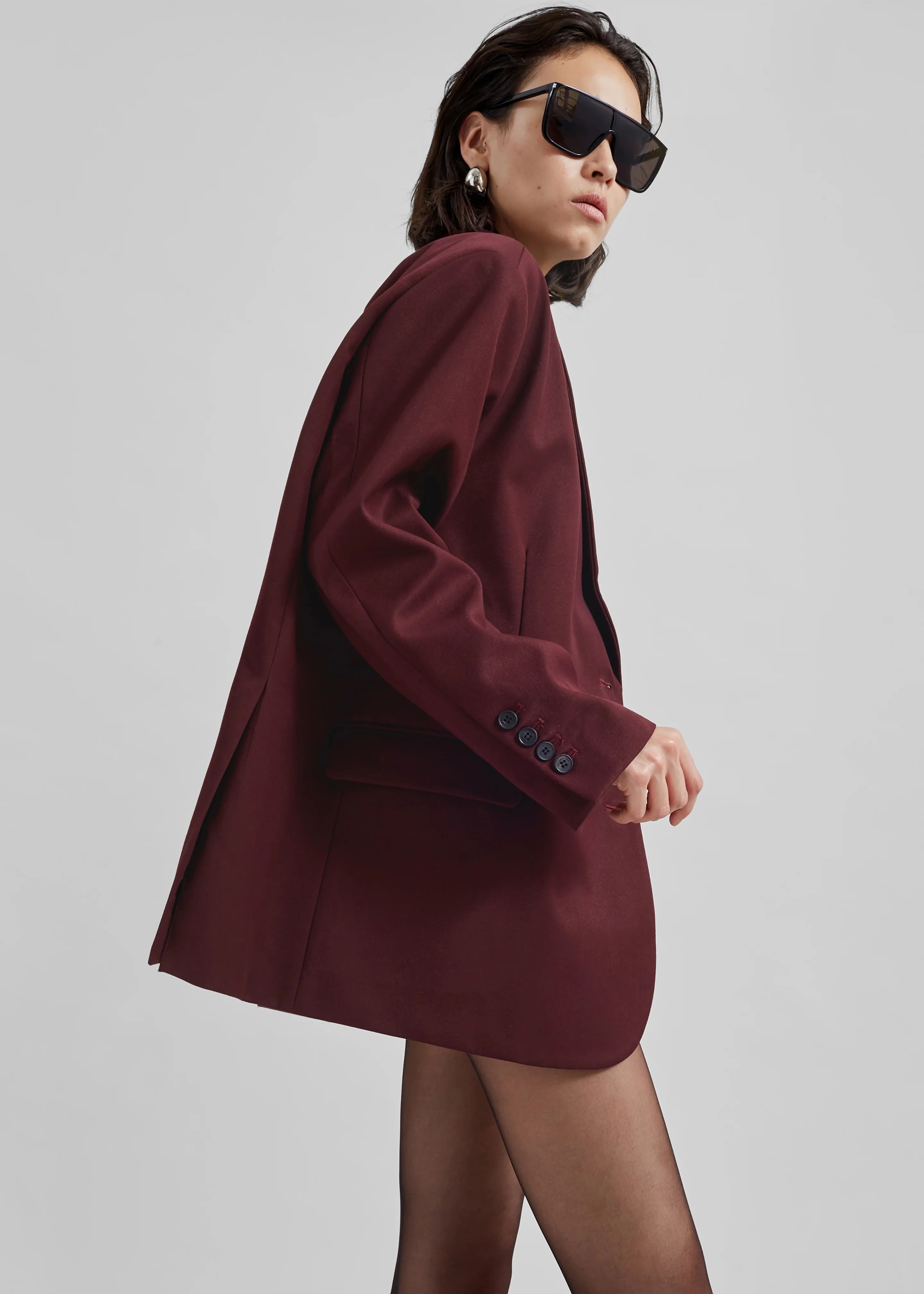 Frankie Oversized Boyfriend Blazer - Burgundy - Image 4