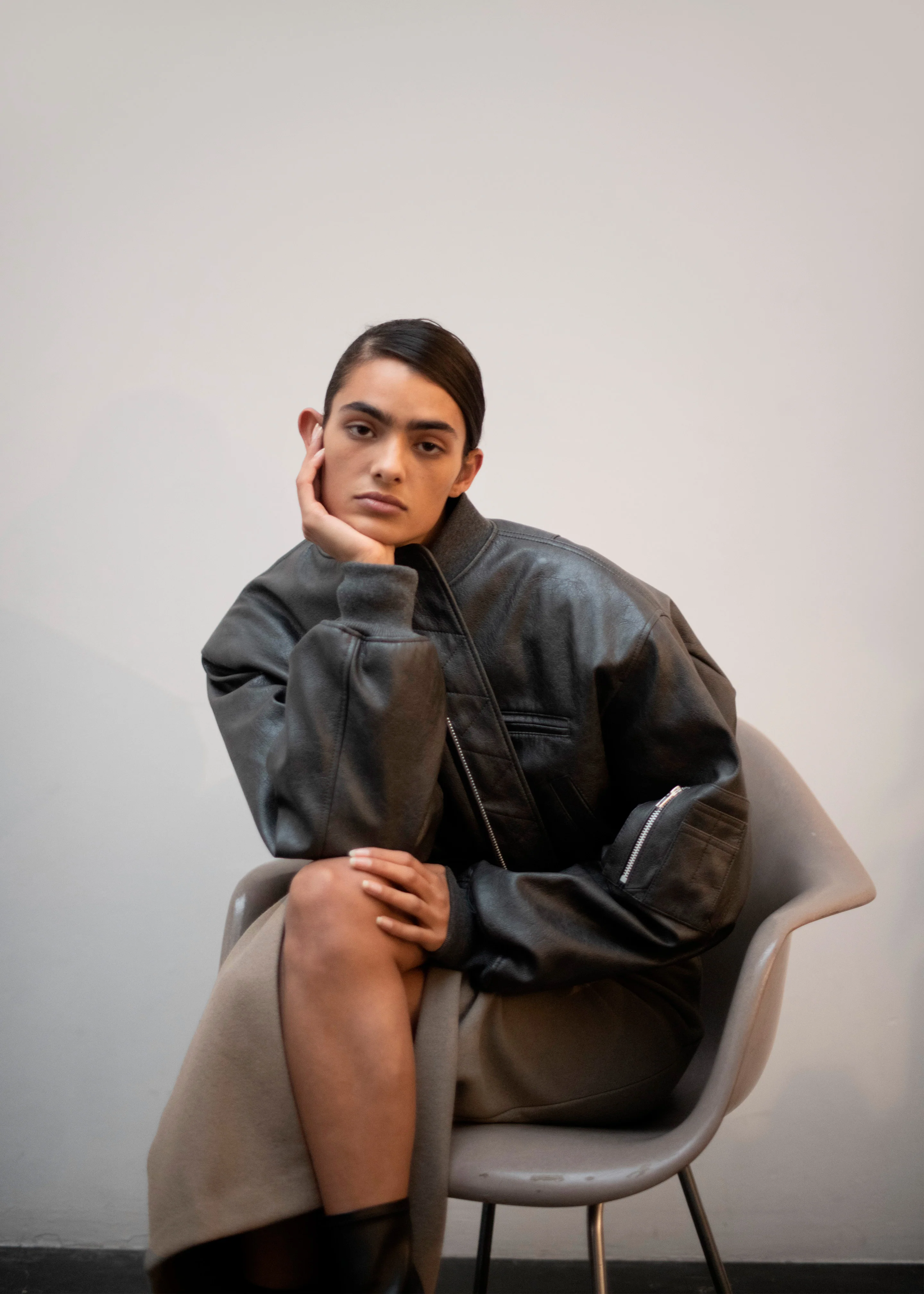 Gae Faux Leather Cropped Bomber - Charcoal - Image 10