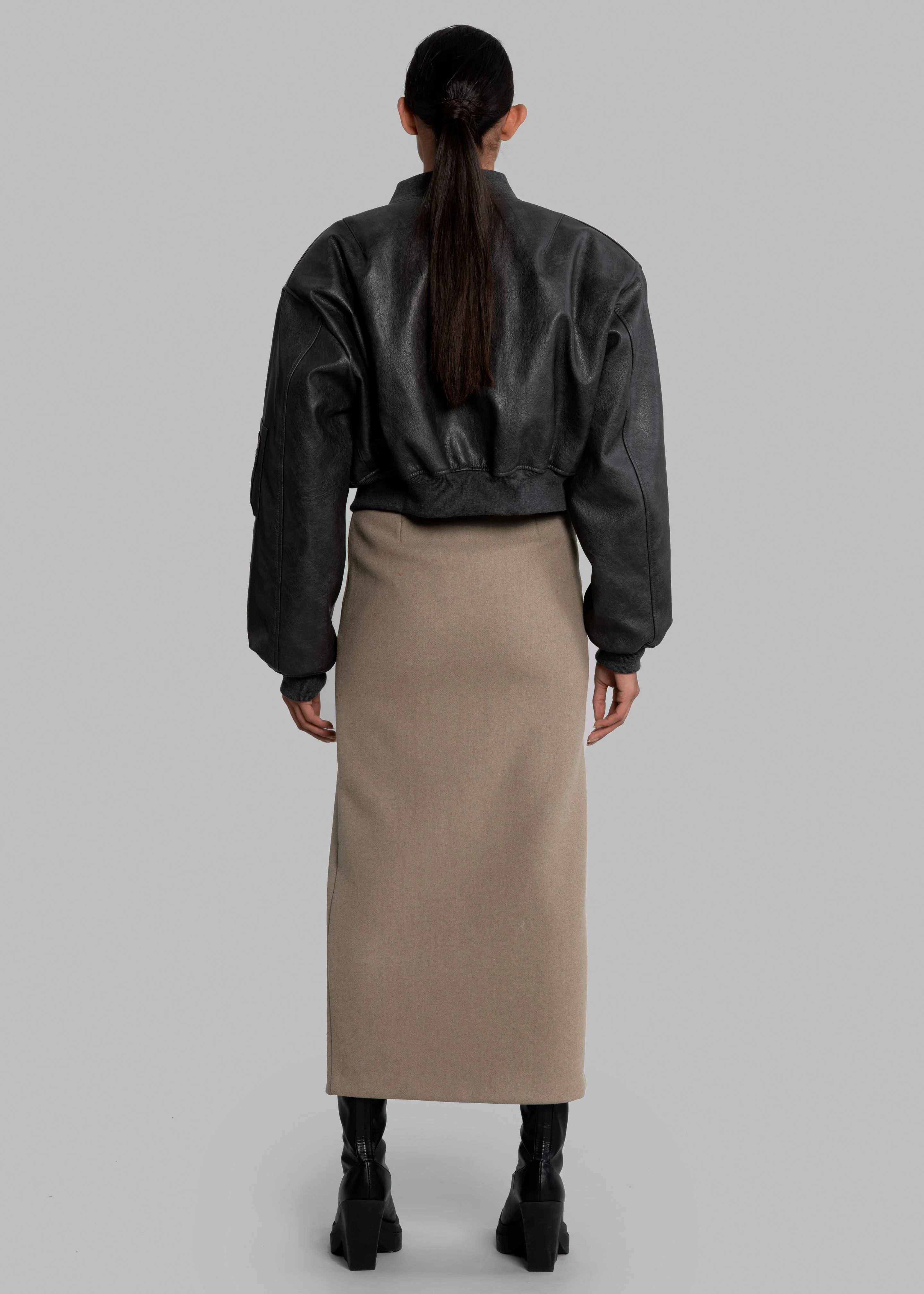 Gae Faux Leather Cropped Bomber - Charcoal - Image 13