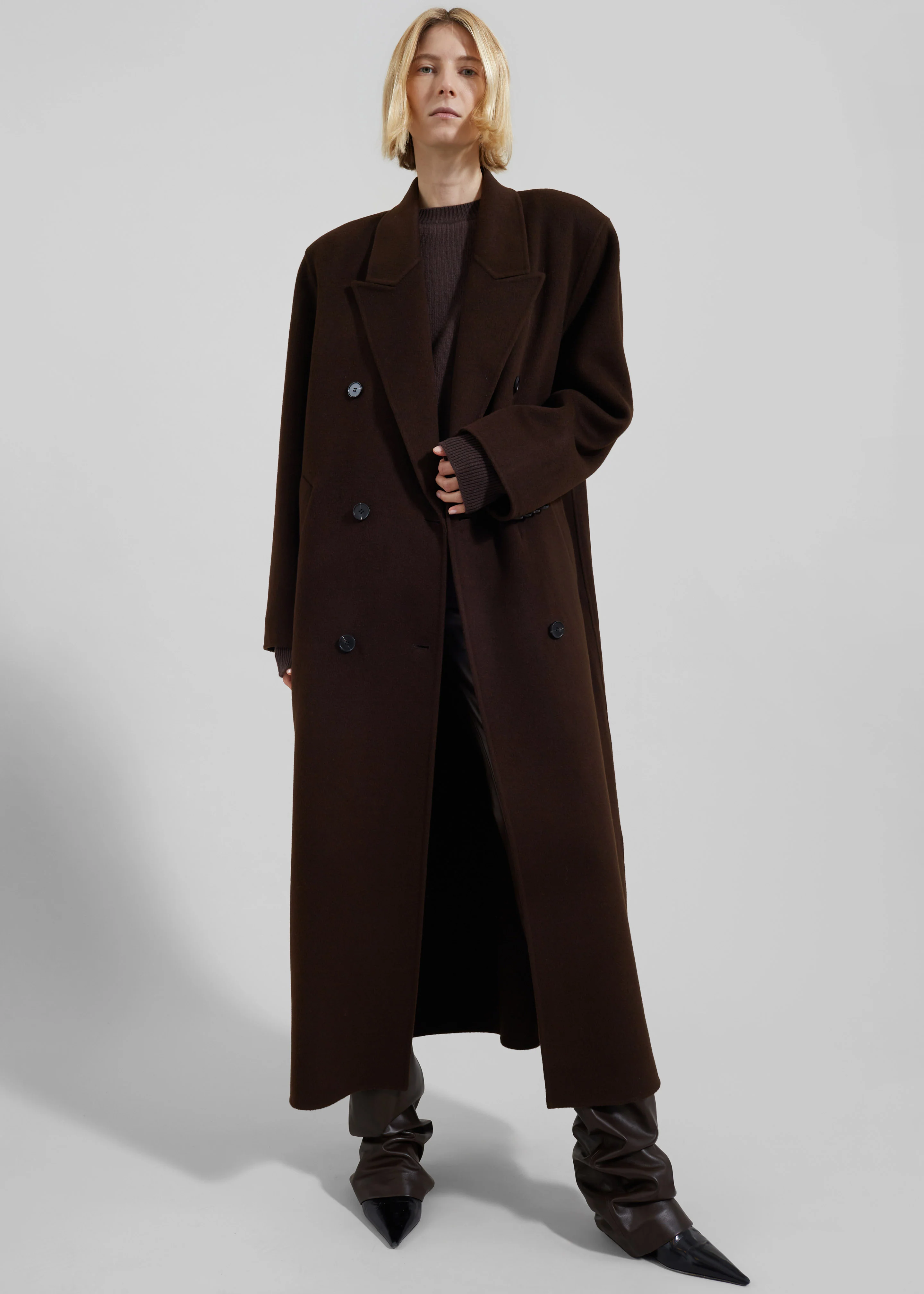 Gaia Double Breasted Coat - Dark Brown - Image 4