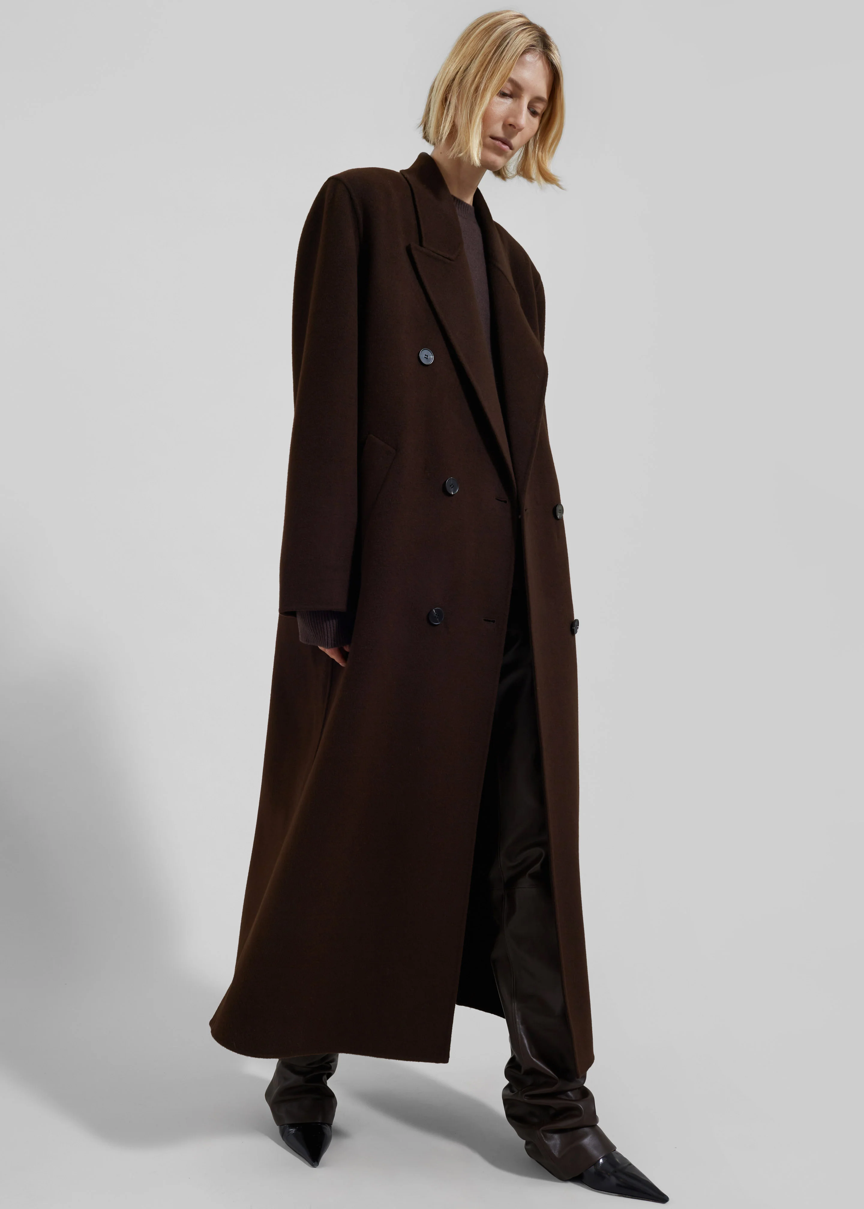 Gaia Double Breasted Coat - Dark Brown - Image 9