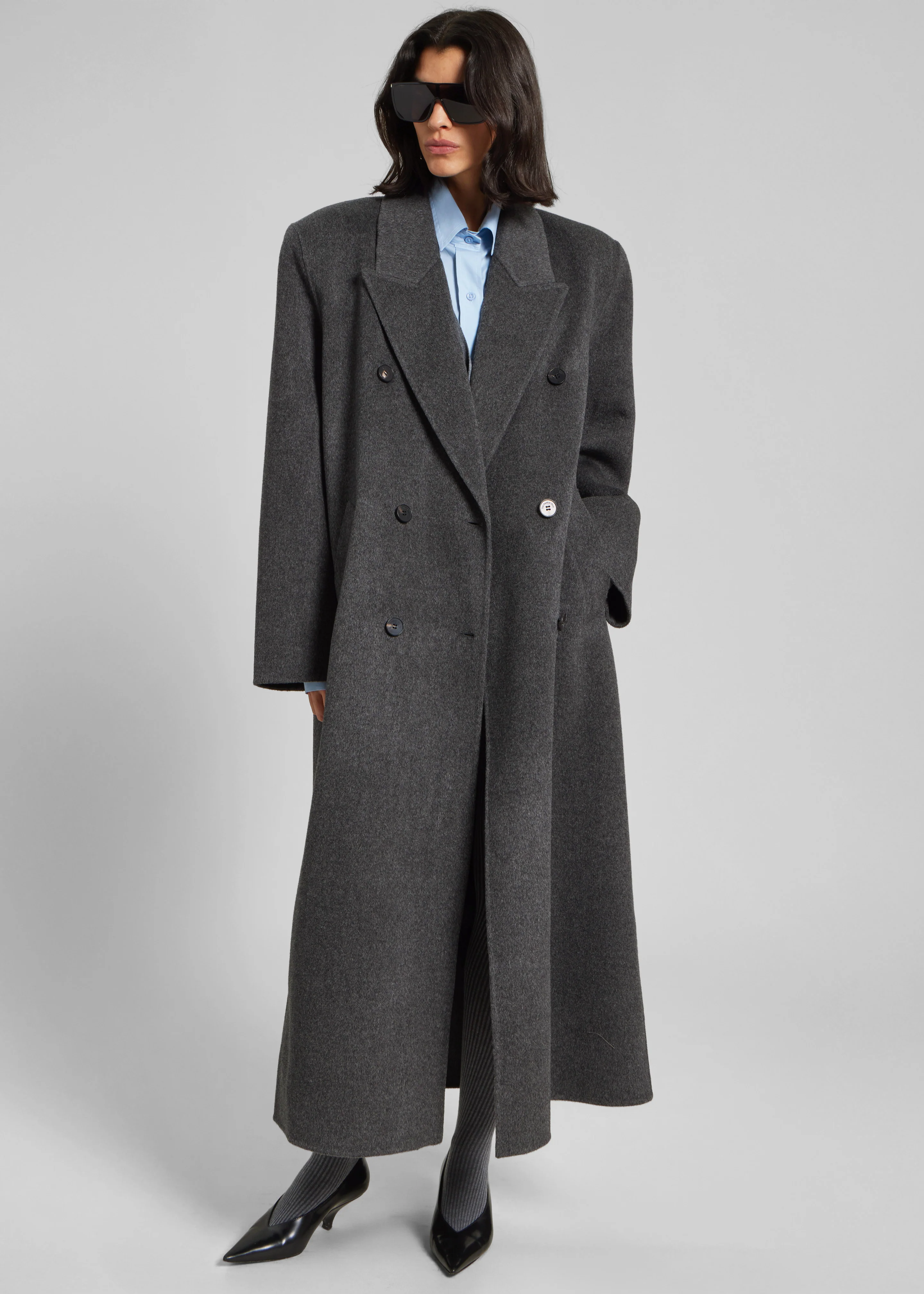 Gaia Double Breasted Coat - Dark Grey Melange - Image 4