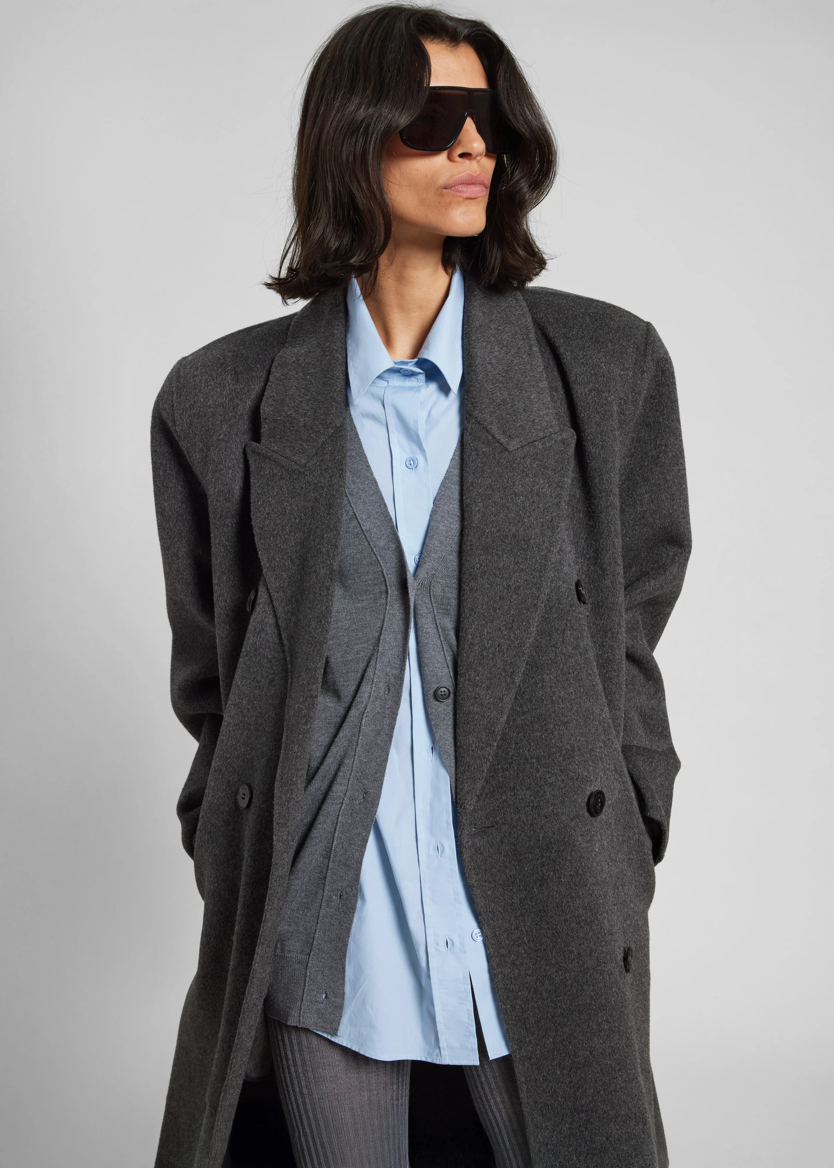 Gaia Double Breasted Coat - Dark Grey Melange - Image 5