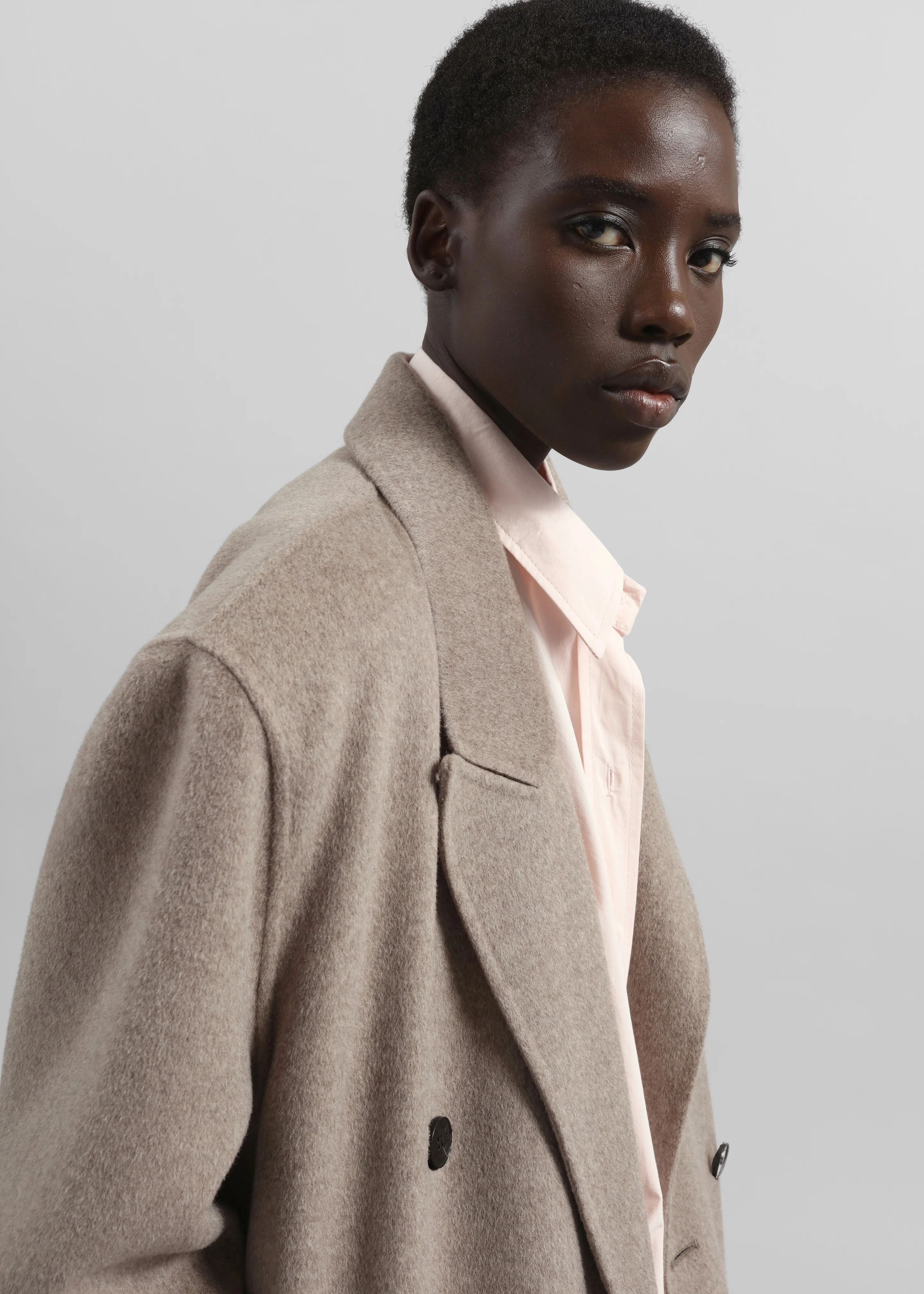Gaia Double Breasted Coat - Taupe Melange - Image 6