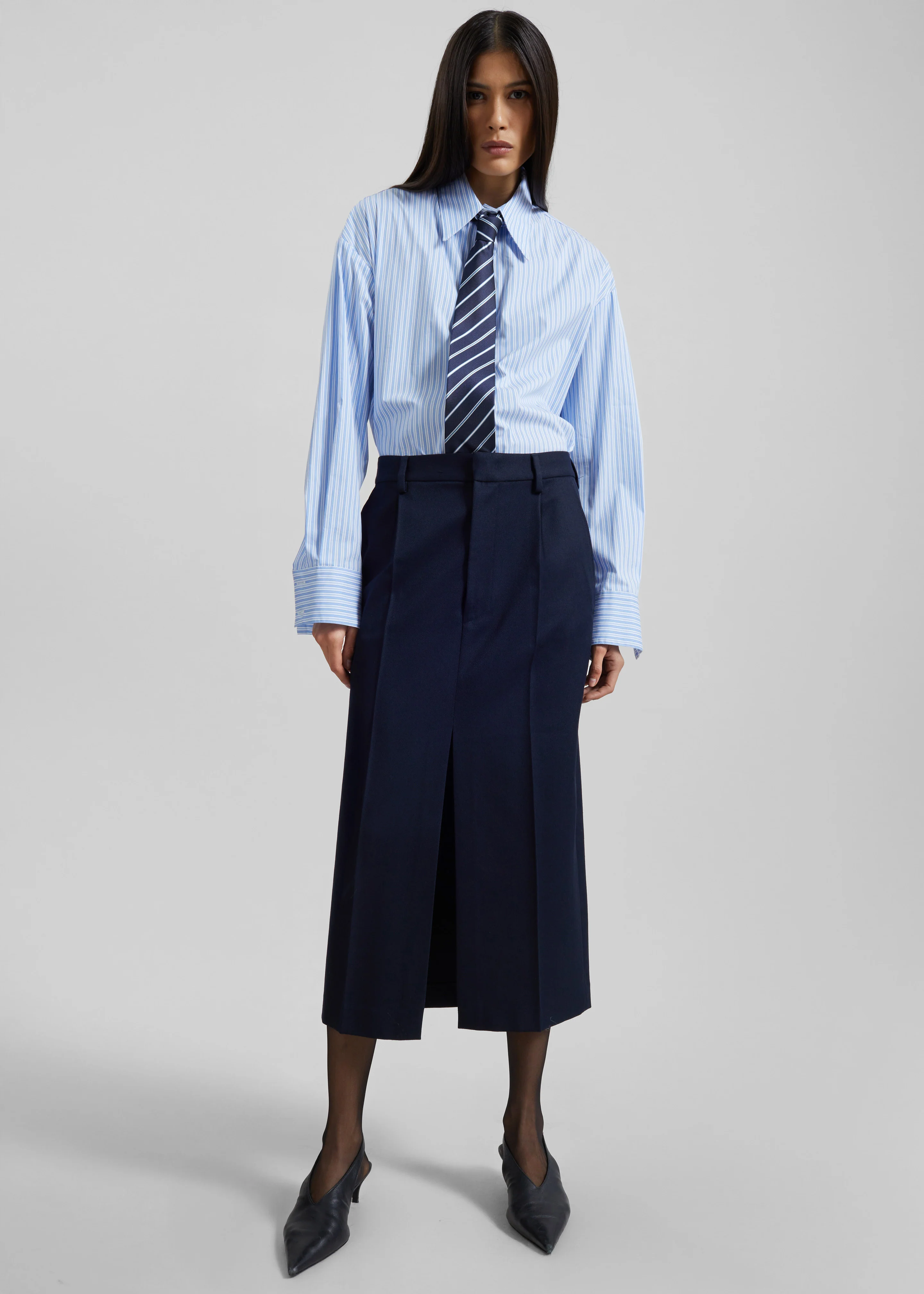 Gainsford Neck Tie Shirt - Blue/White Stripe - Image 4