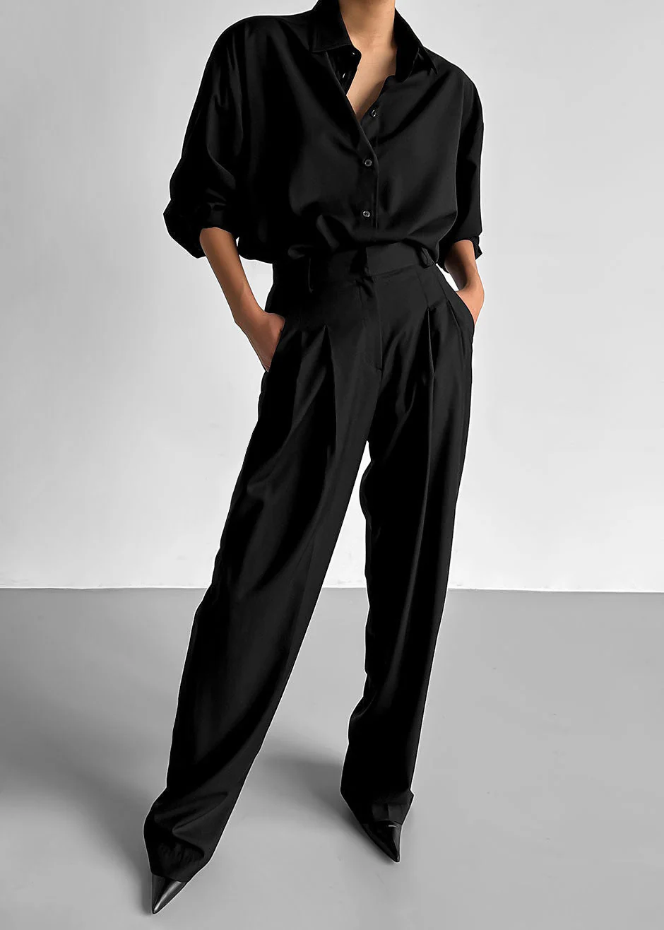 Gelso Pleated Trousers - Black - Image 10