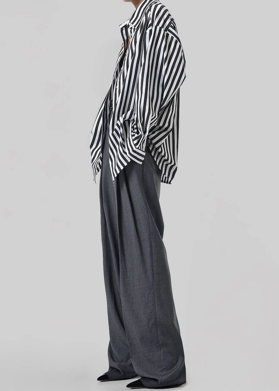 Gelso Pleated Trousers - Dark Grey Melange - Image 5