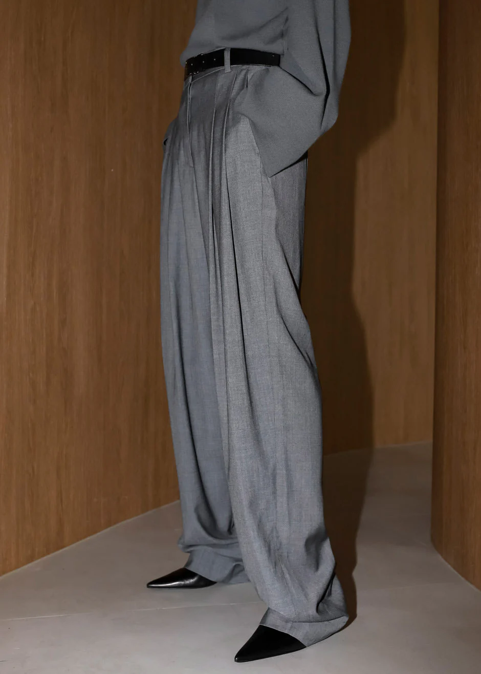 Gelso Pleated Trousers - Dark Grey Melange - Image 6