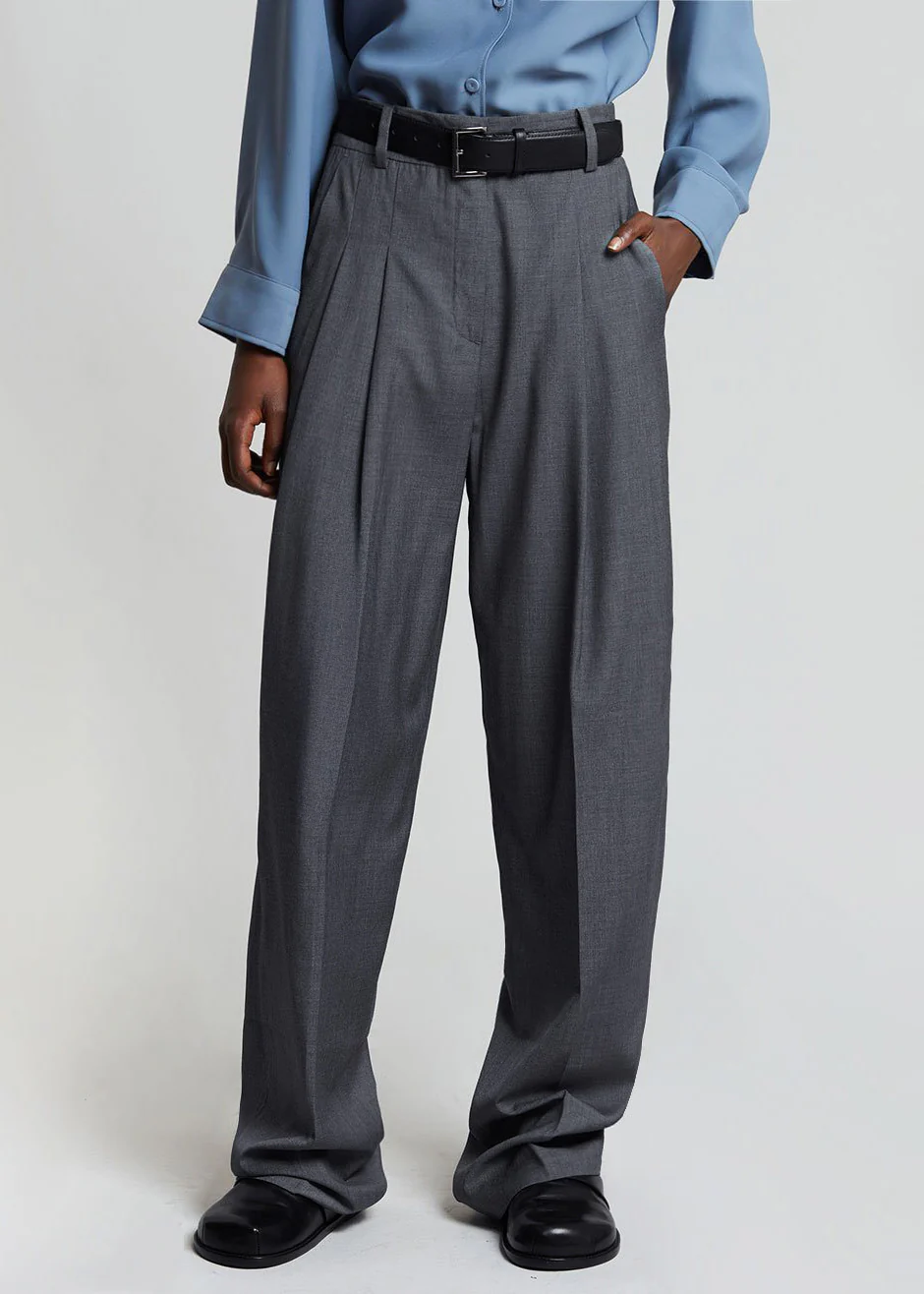 Gelso Pleated Trousers - Dark Grey Melange - Image 8