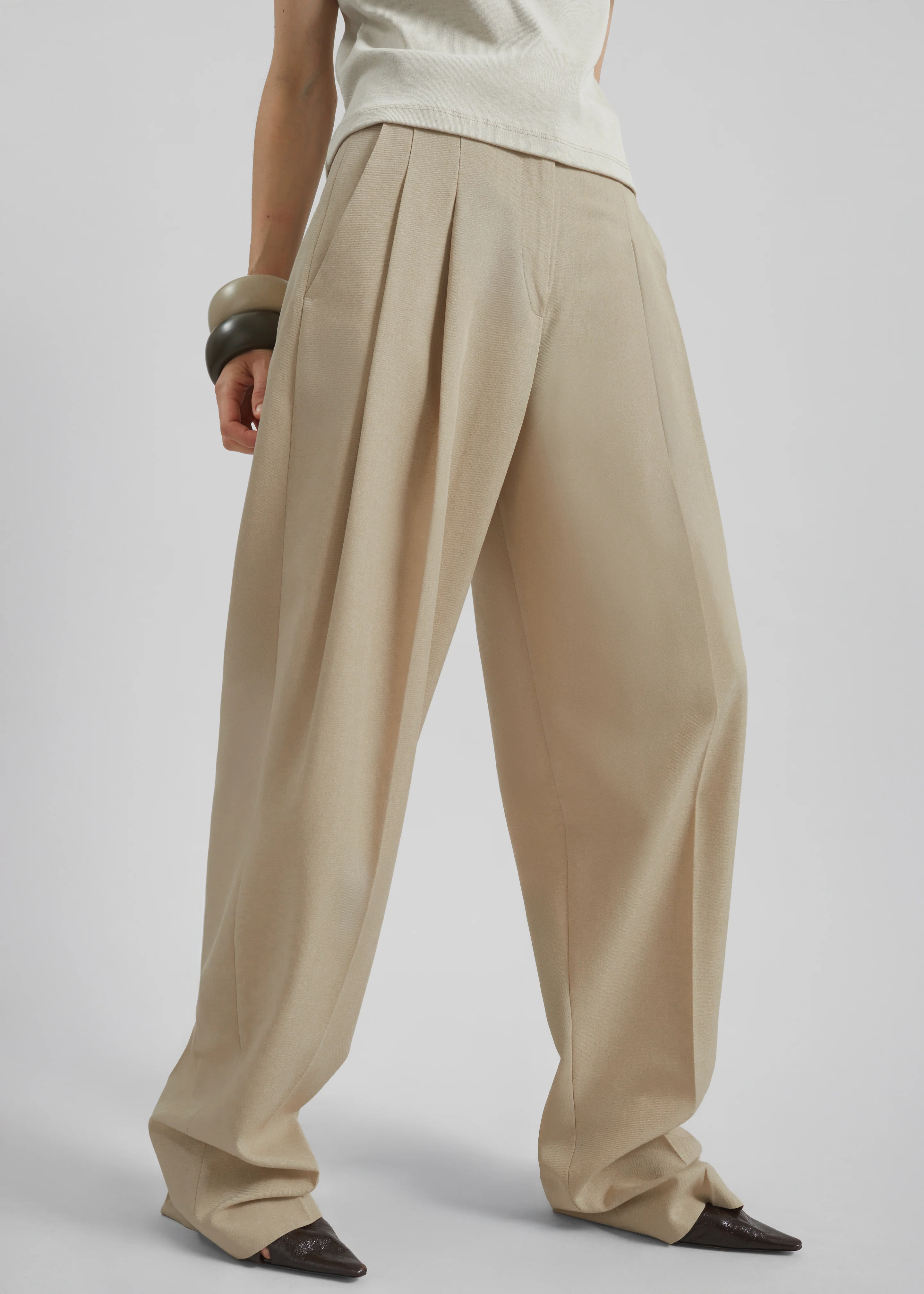 Gelso Pleated Twill Trousers - Beige - Image 3