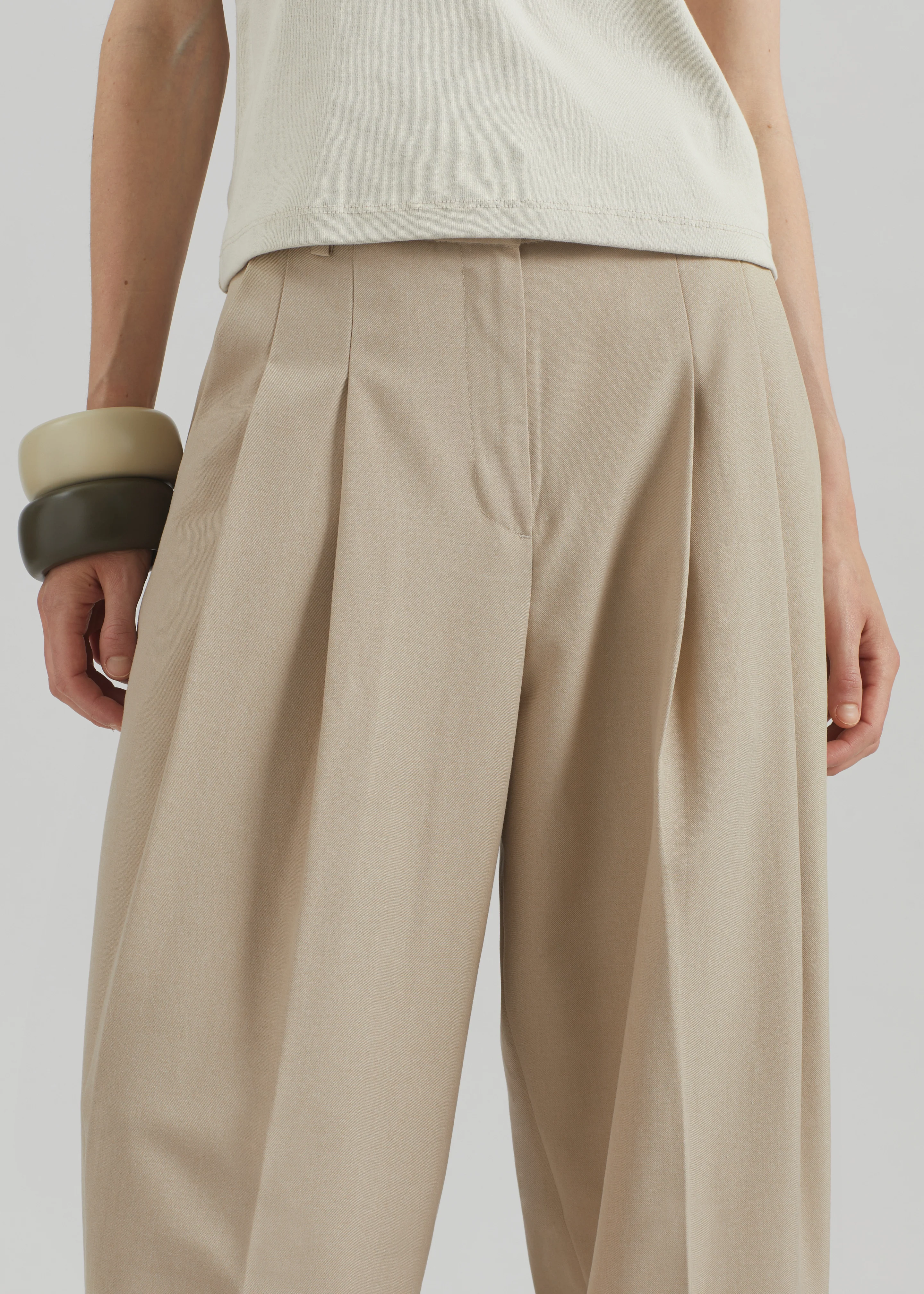 Gelso Pleated Twill Trousers - Beige - Image 6
