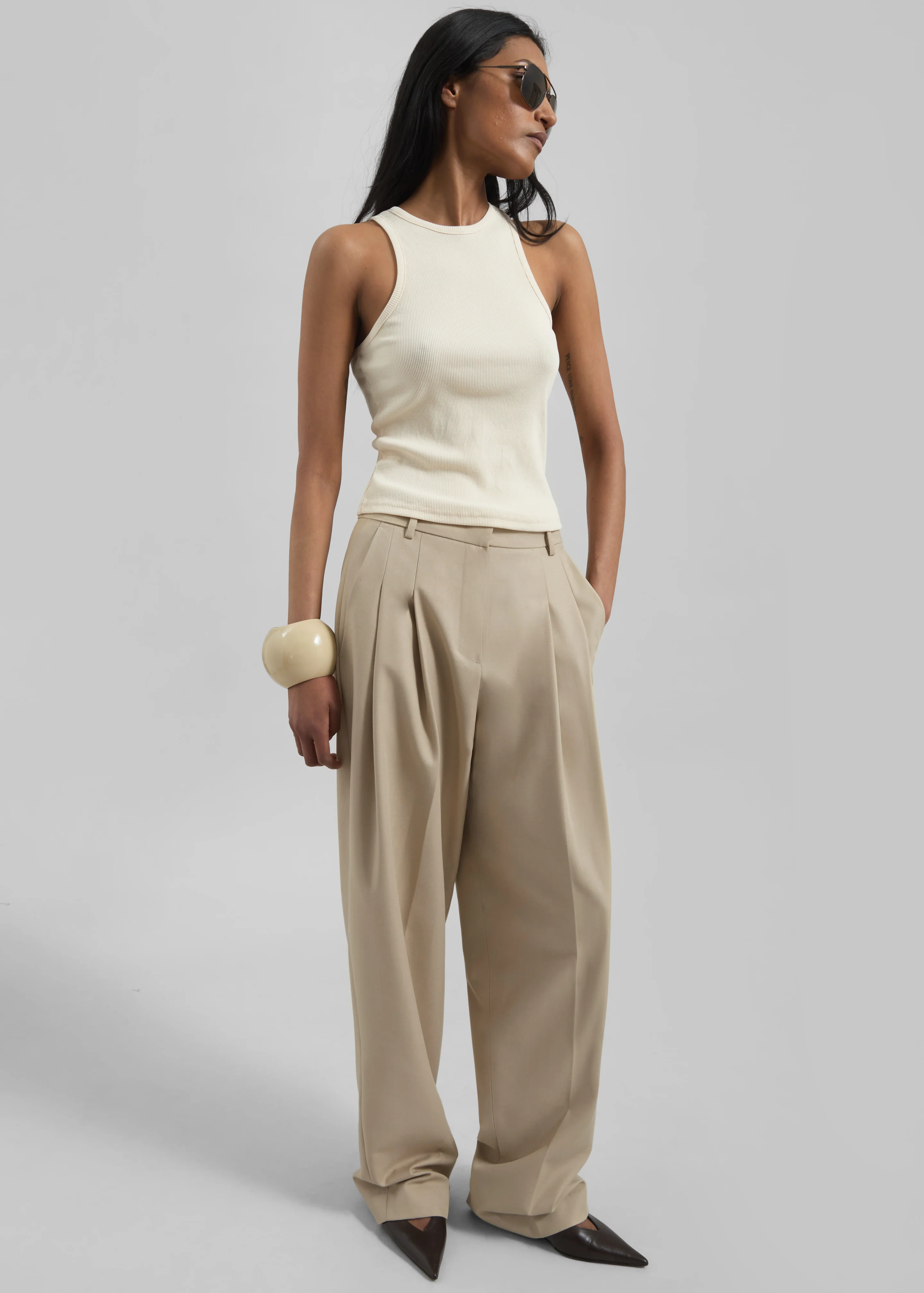 Gelso Pleated Twill Trousers - Beige - Image 7