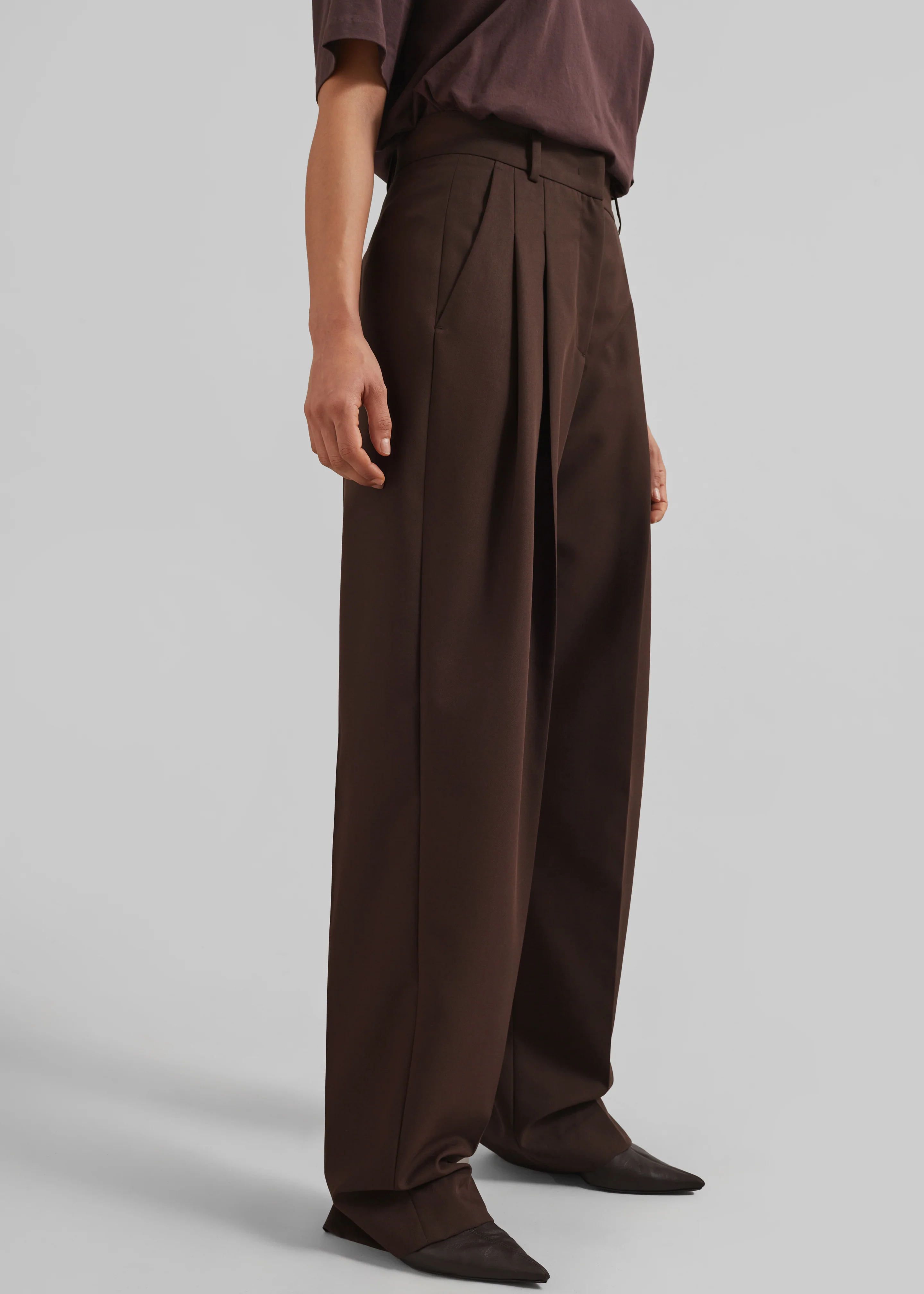 Gelso Pleated Twill Trousers - Brown - Image 2
