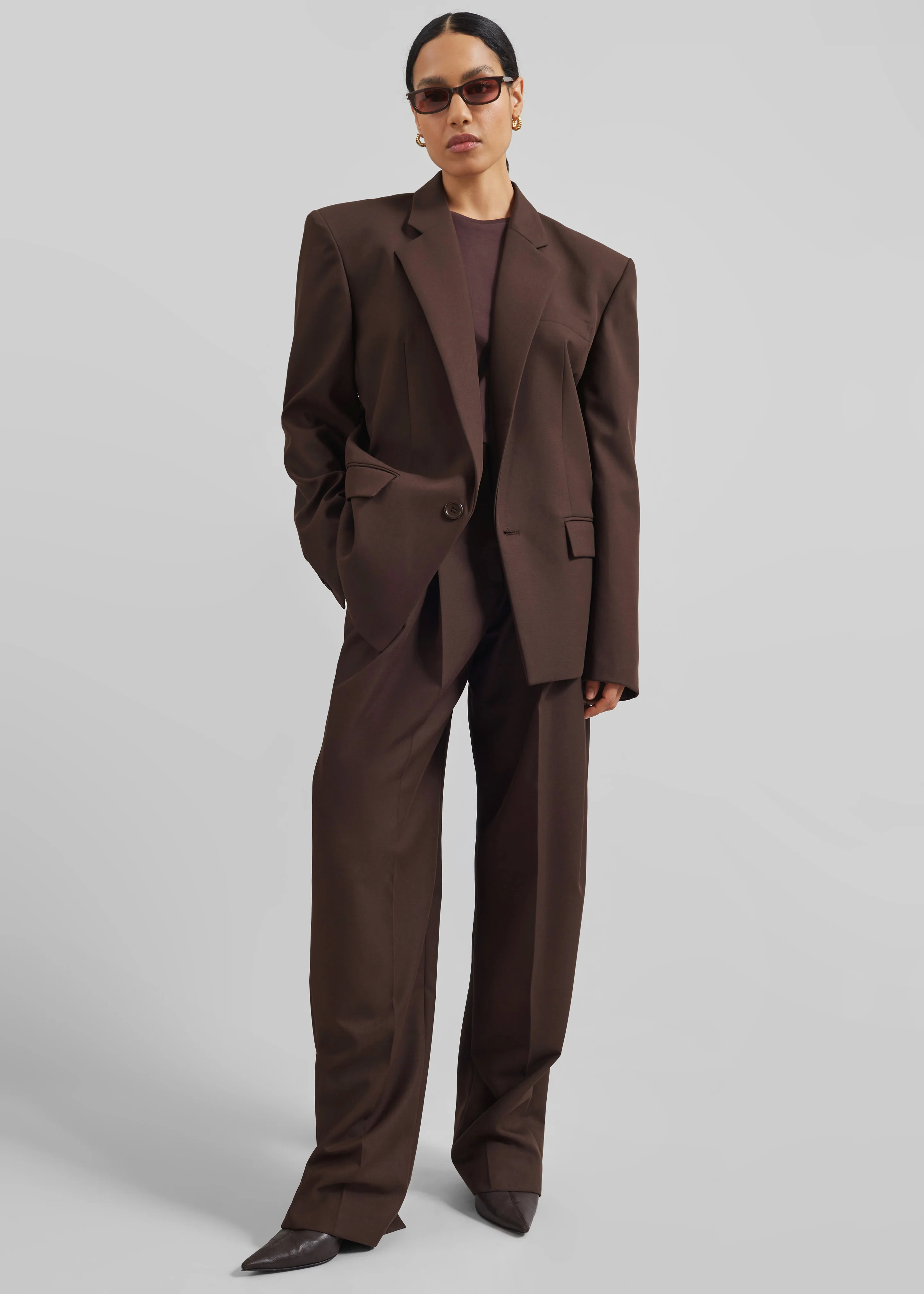 Gelso Pleated Twill Trousers - Brown - Image 3
