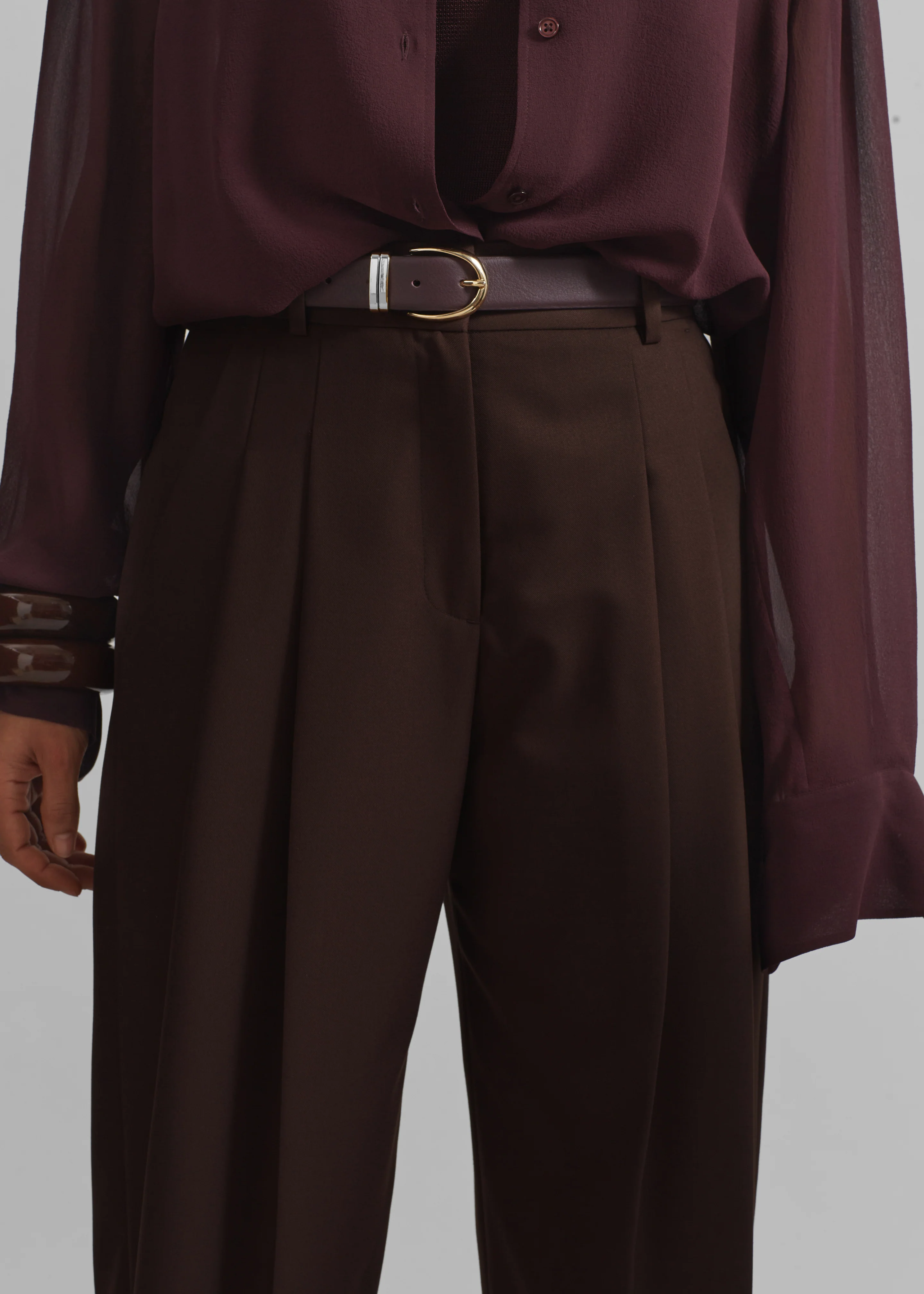 Gelso Pleated Twill Trousers - Brown - Image 5