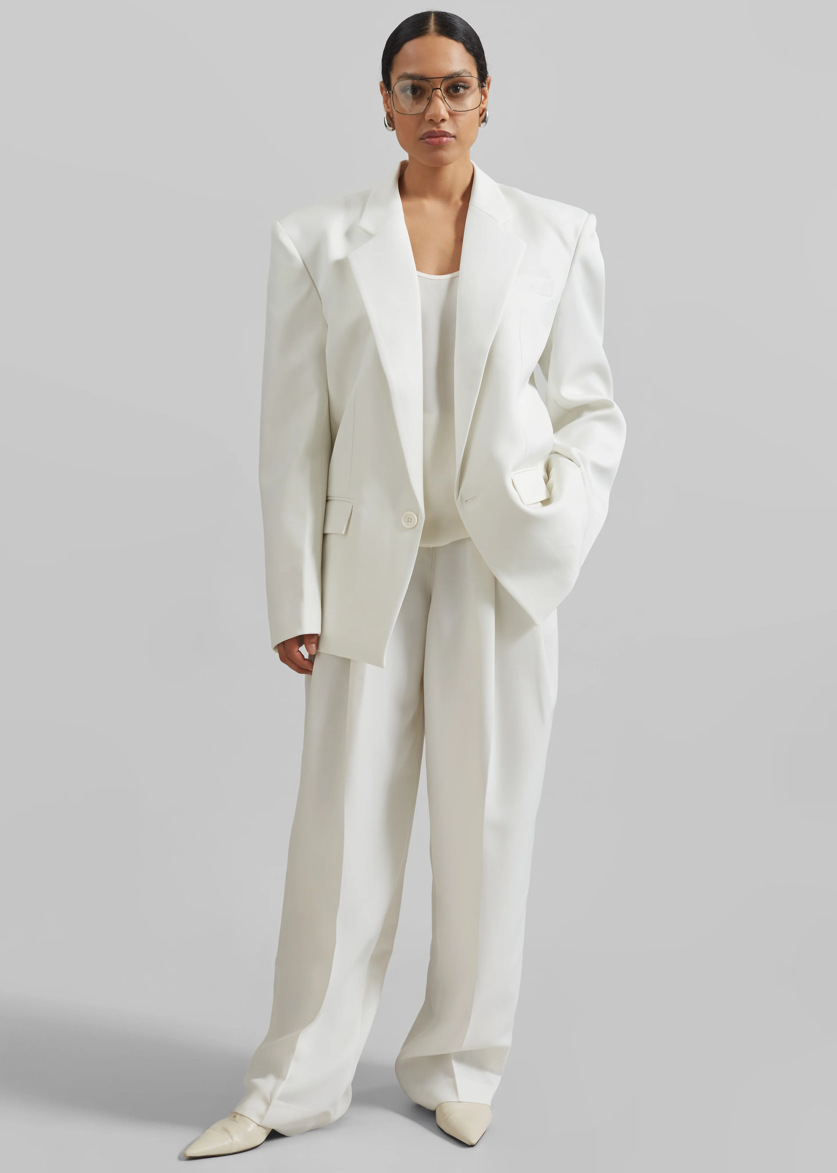 Gelso Pleated Twill Trousers - White - Image 4