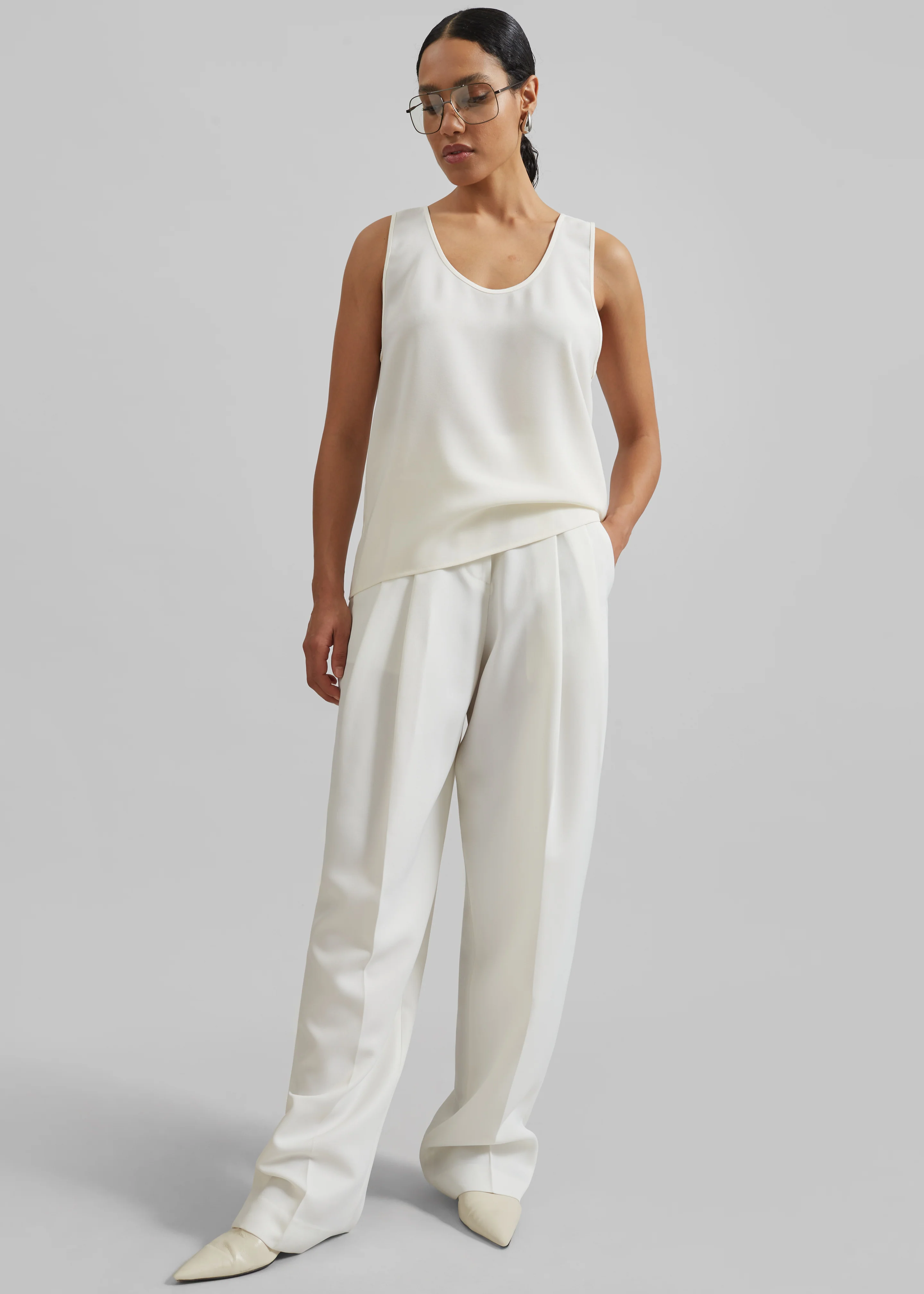 Gelso Pleated Twill Trousers - White - Image 5