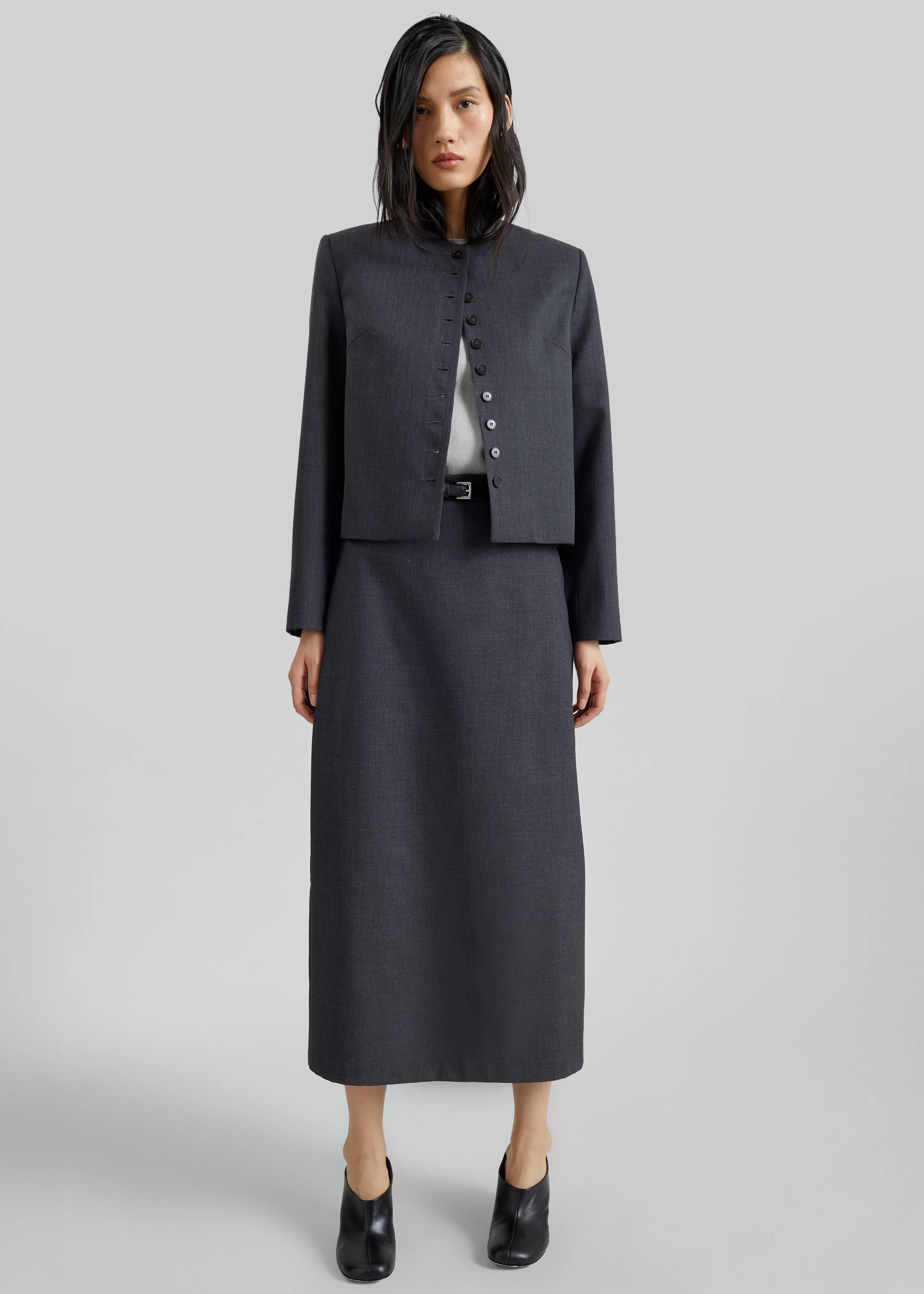 Gema Pencil Skirt - Dark Grey Melange - Image 3