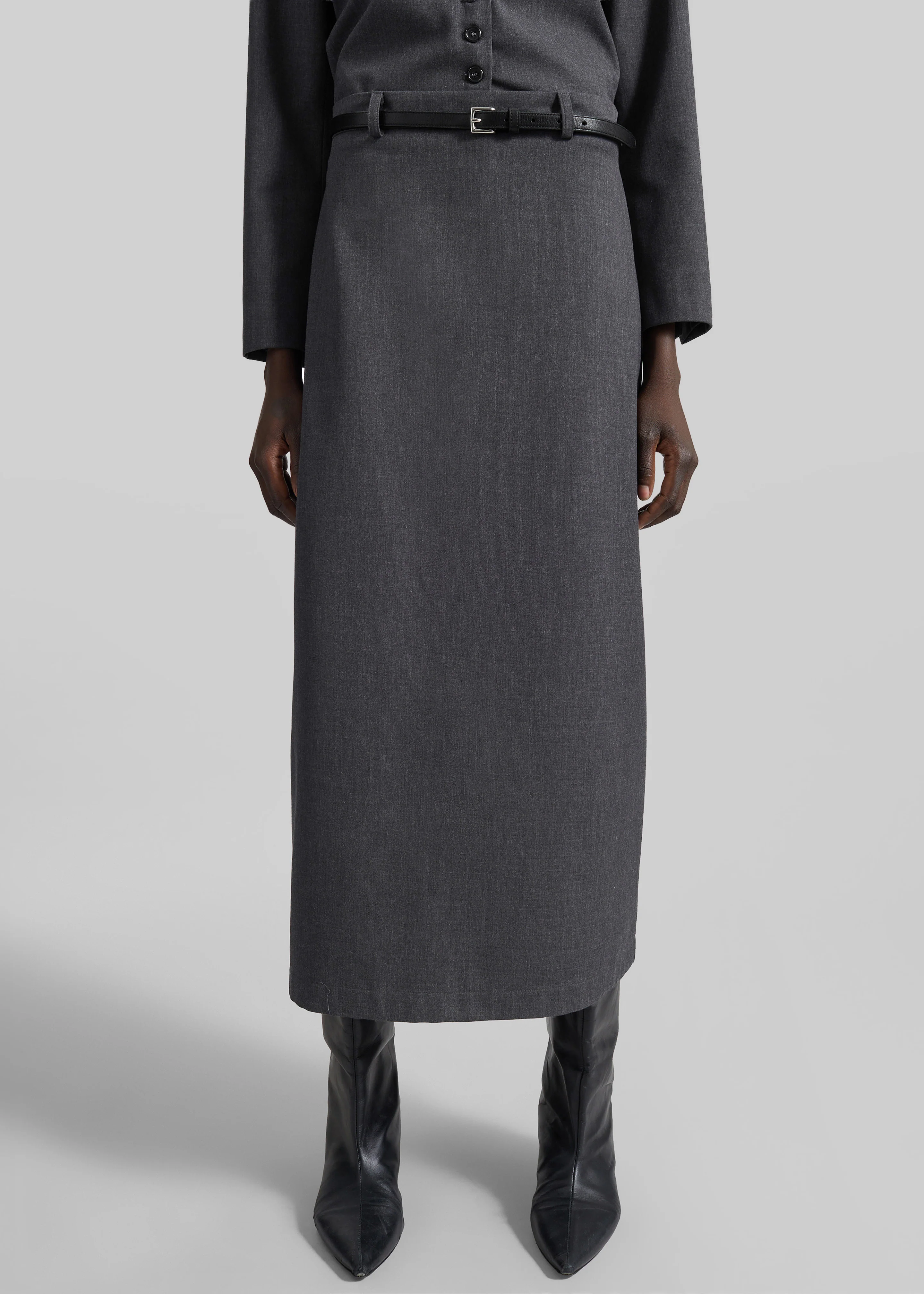 Gema Pencil Skirt - Dark Grey Melange - Image 7