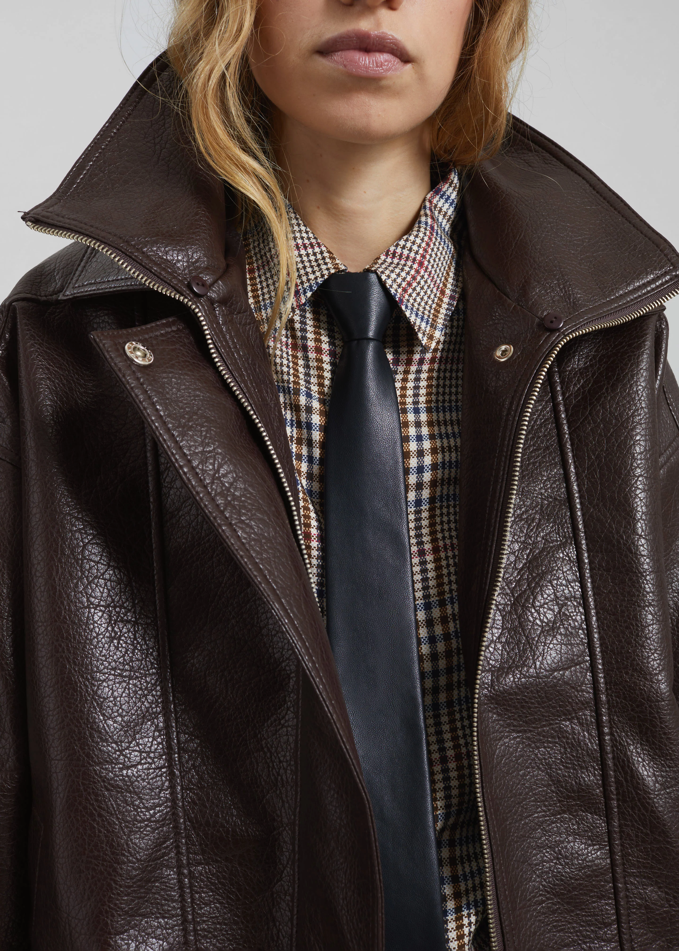 Gemonio Faux Leather Jacket - Brown - Image 5