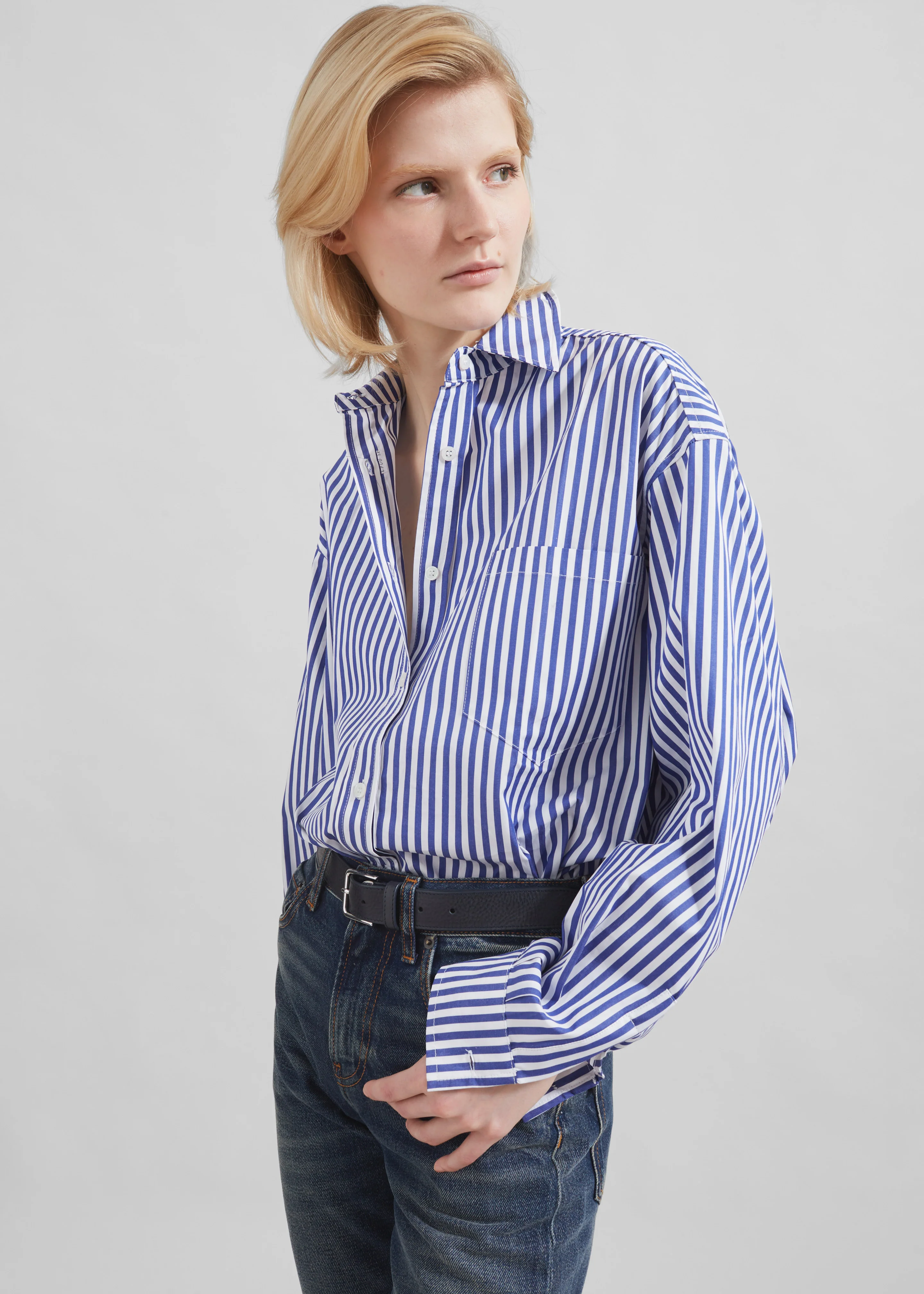 Georgia Boxy Shirt - White/Blue Stripe - Image 11