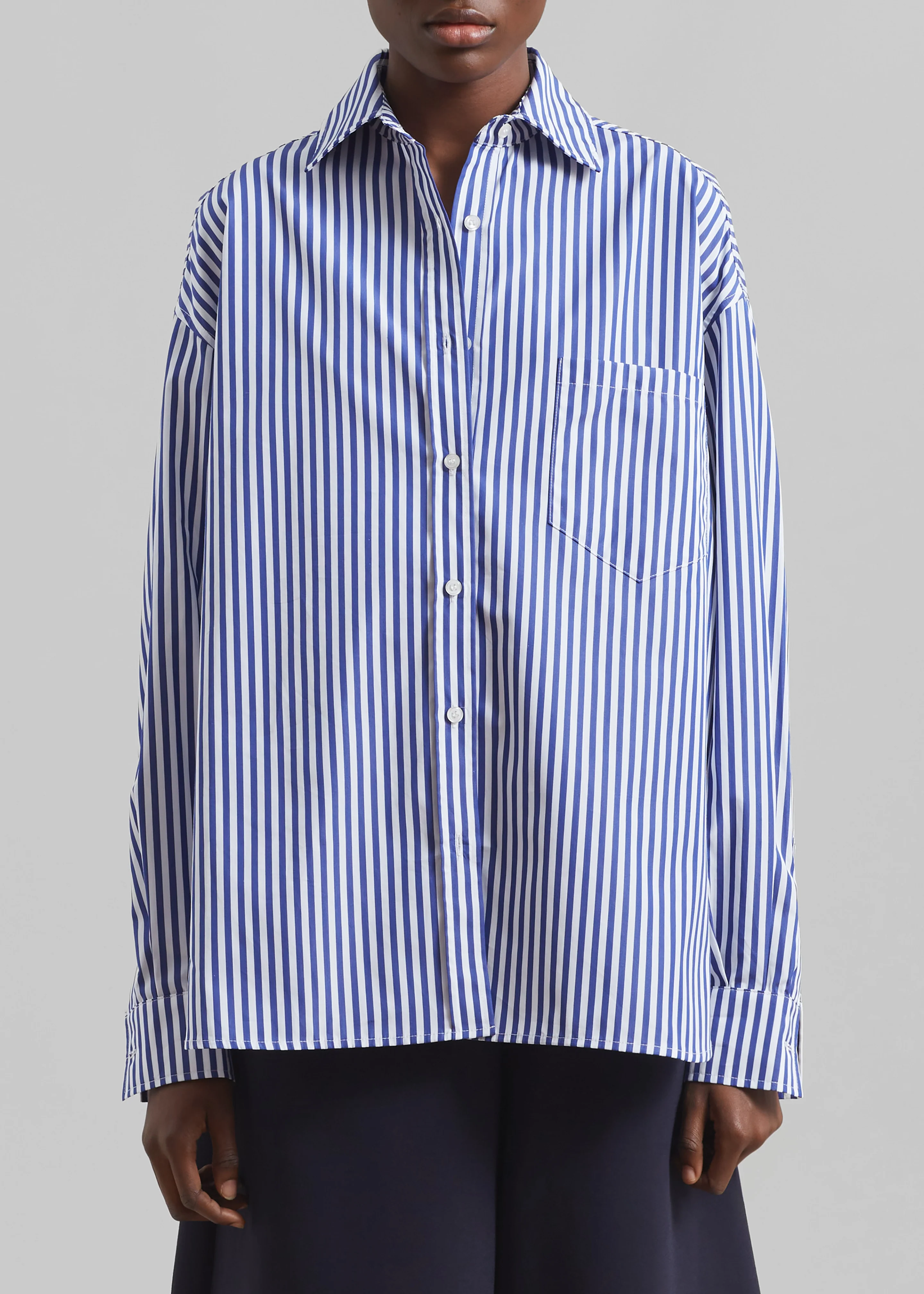 Georgia Boxy Shirt - White/Blue Stripe - Image 6