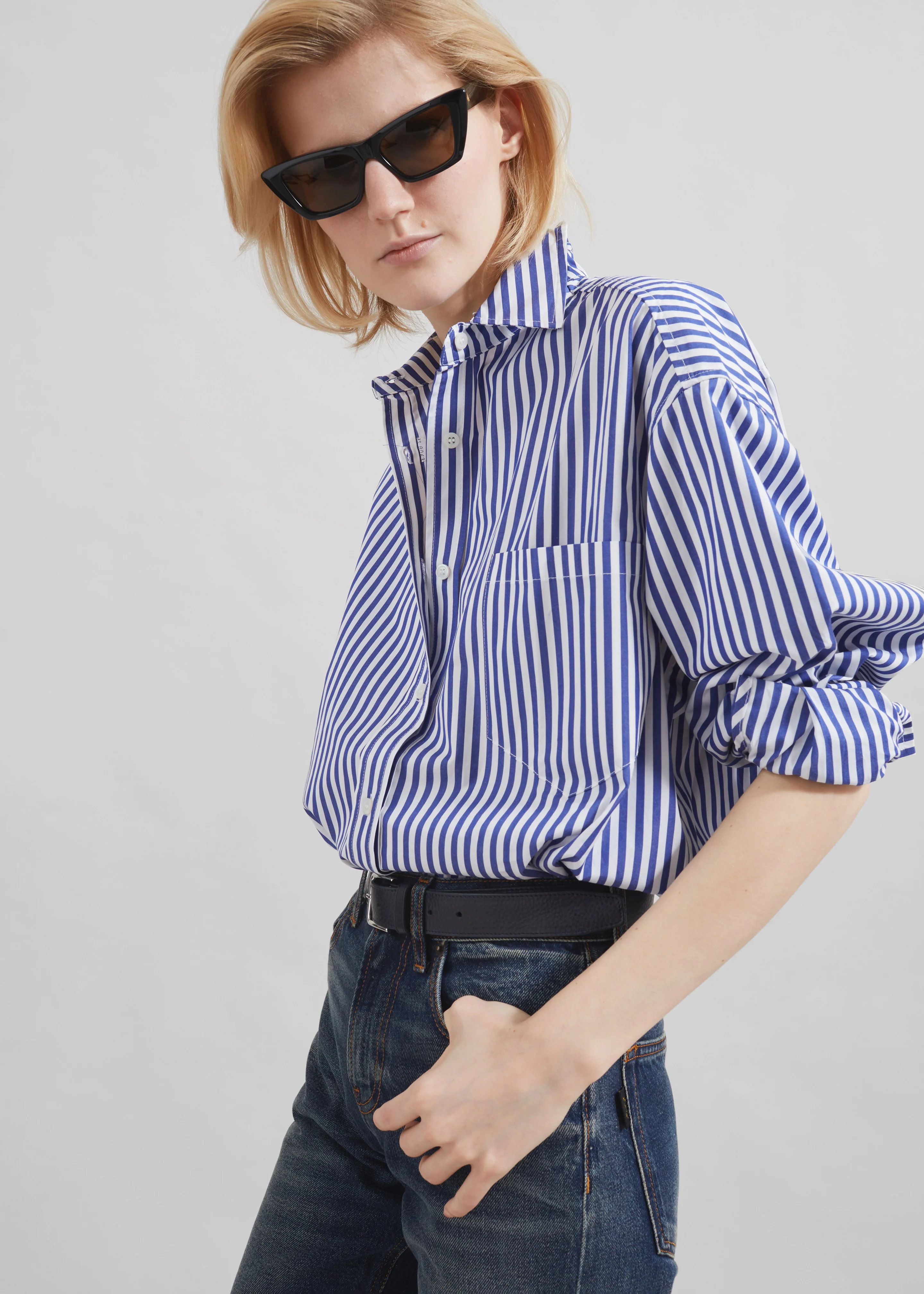 Georgia Boxy Shirt - White/Blue Stripe - Image 8
