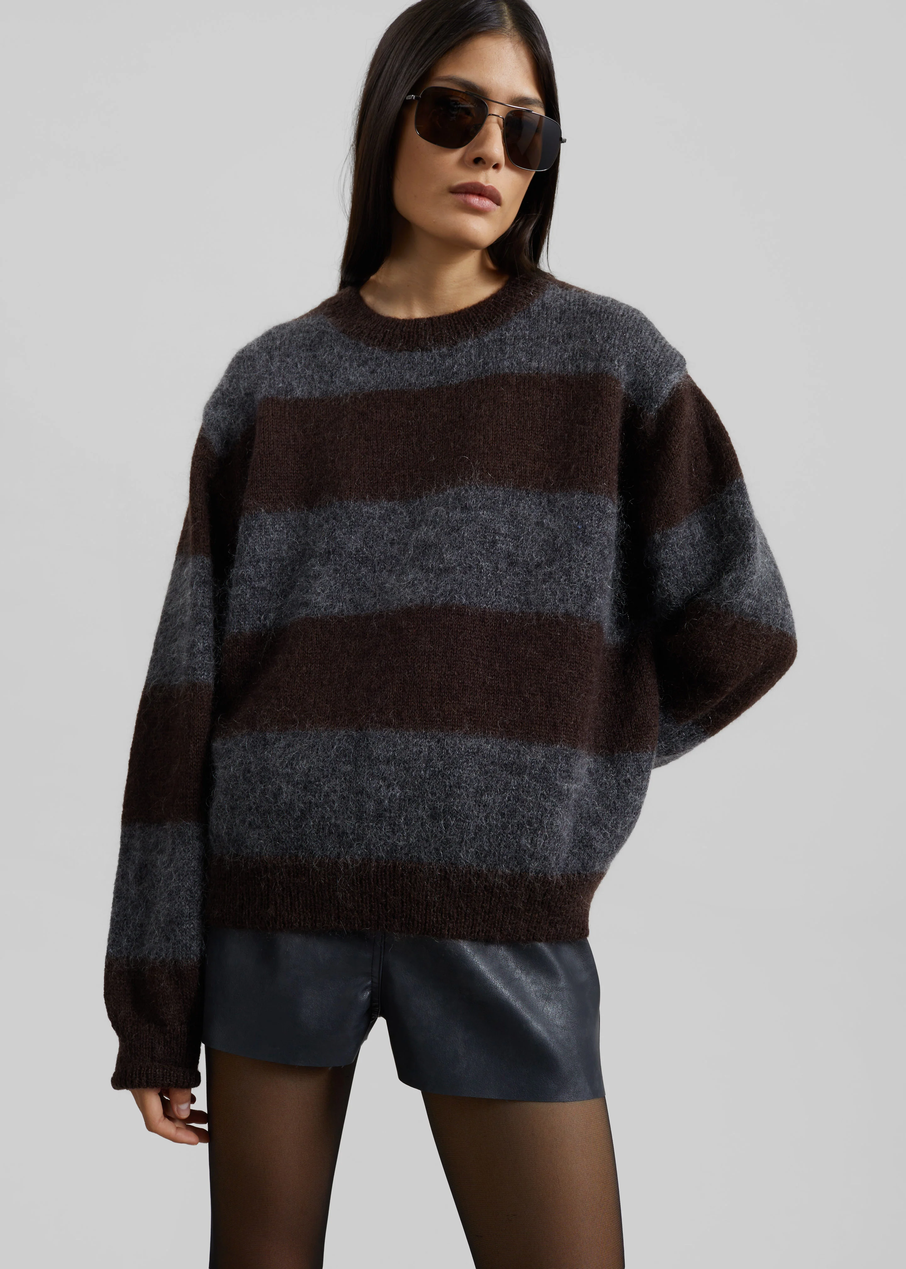 Gimel Mohair Sweater - Grey/Brown Stripe - Image 3