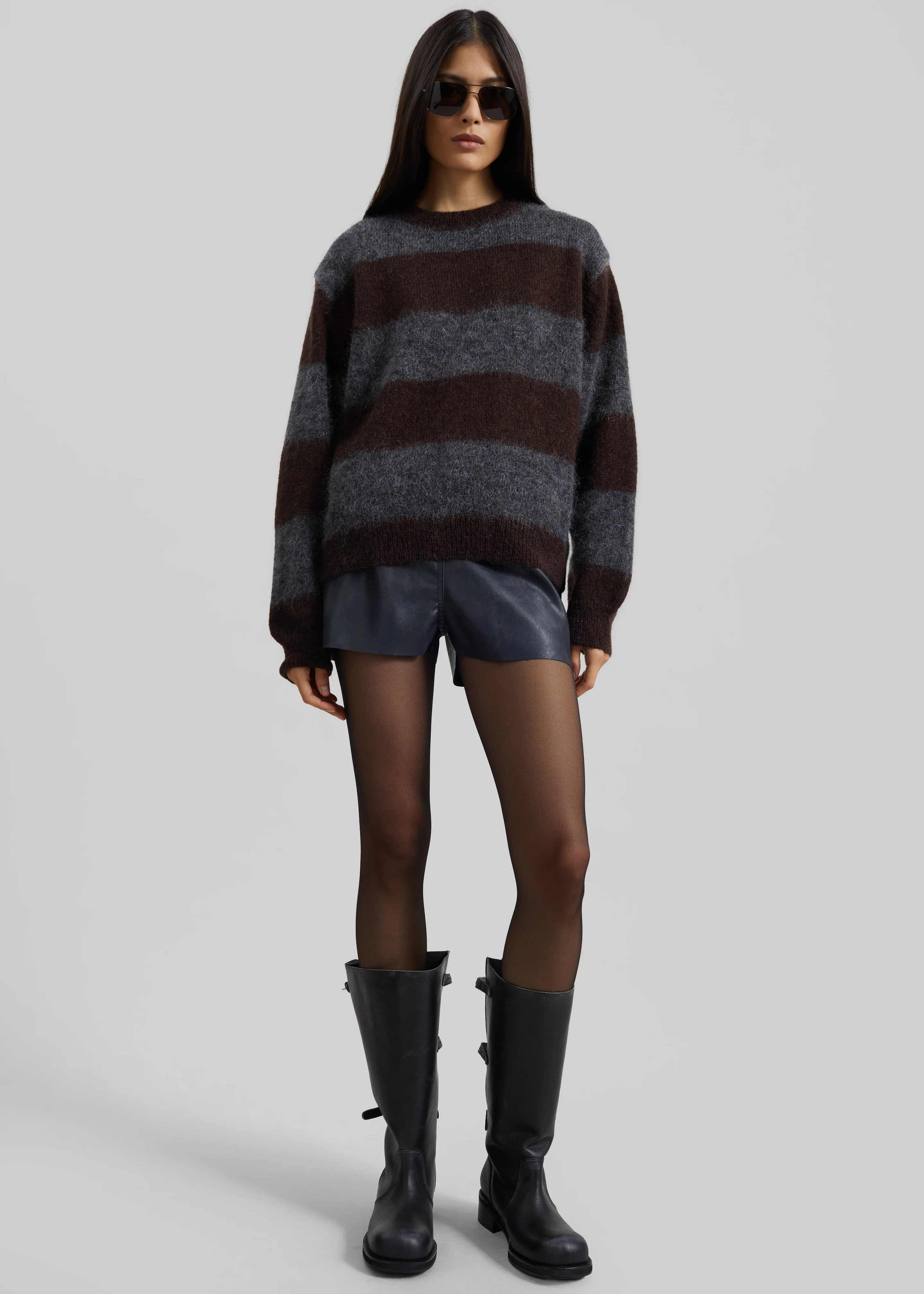 Gimel Mohair Sweater - Grey/Brown Stripe - Image 4