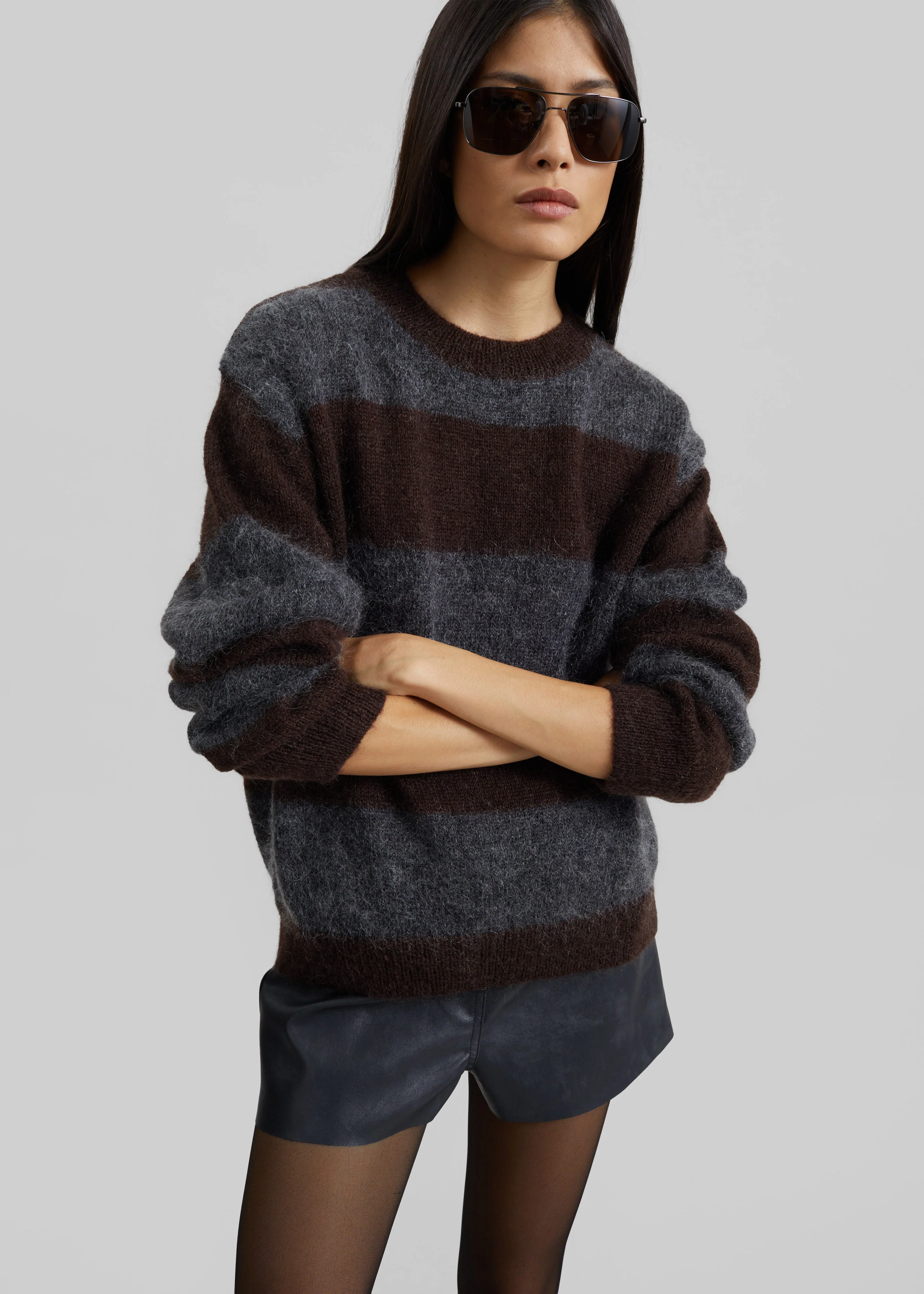 Gimel Mohair Sweater - Grey/Brown Stripe - Image 6