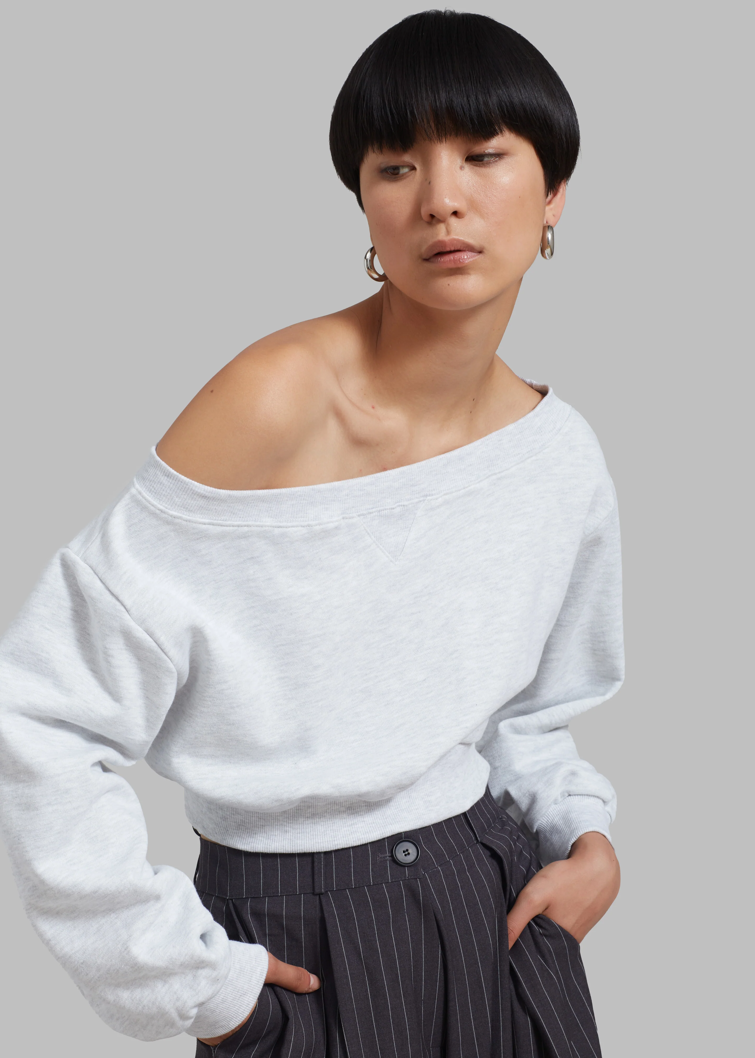 Gine Cropped Sweatshirt - Grey Melange - Image 6