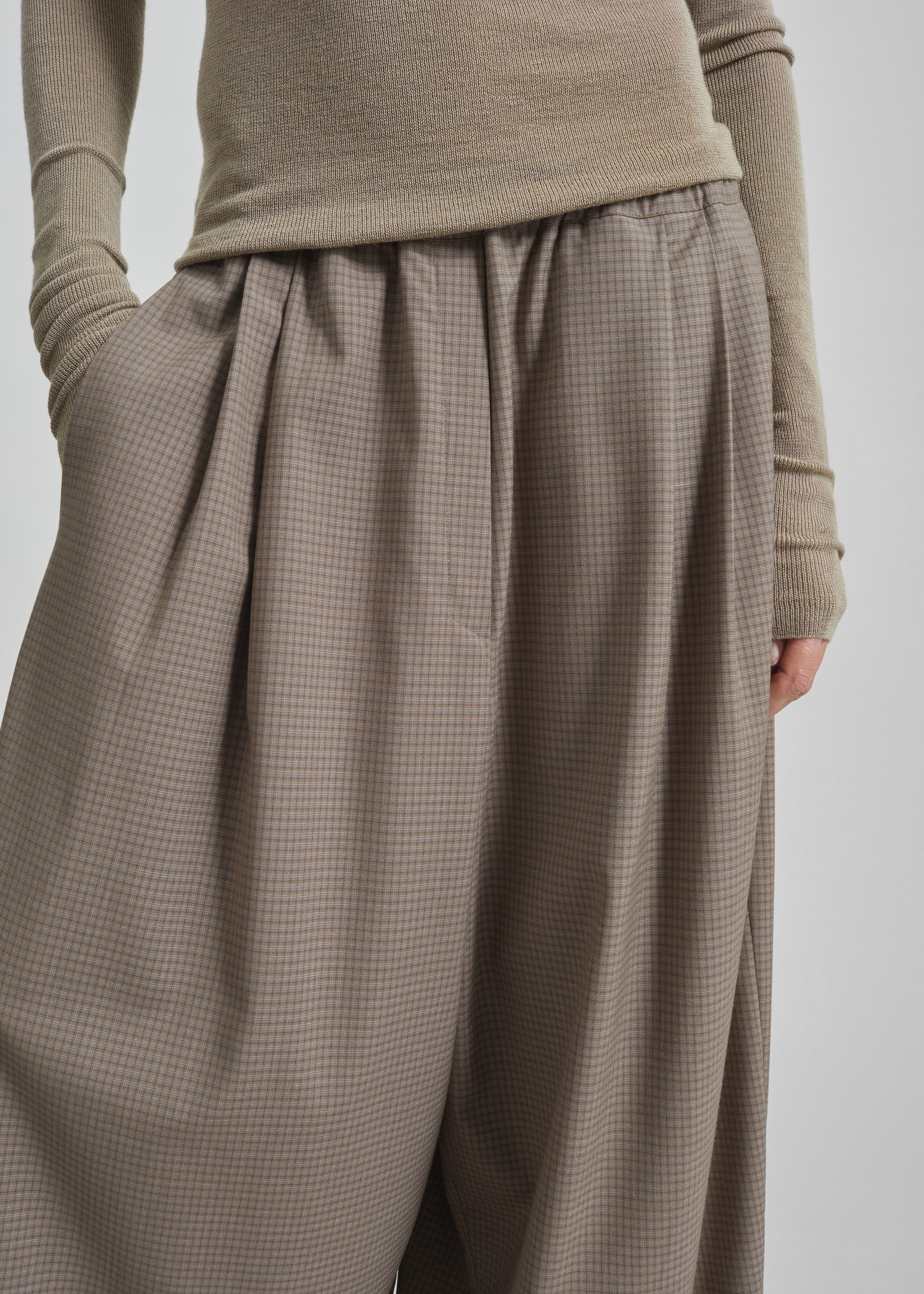Gistel Pleated Pants - Beige Plaid - Image 2