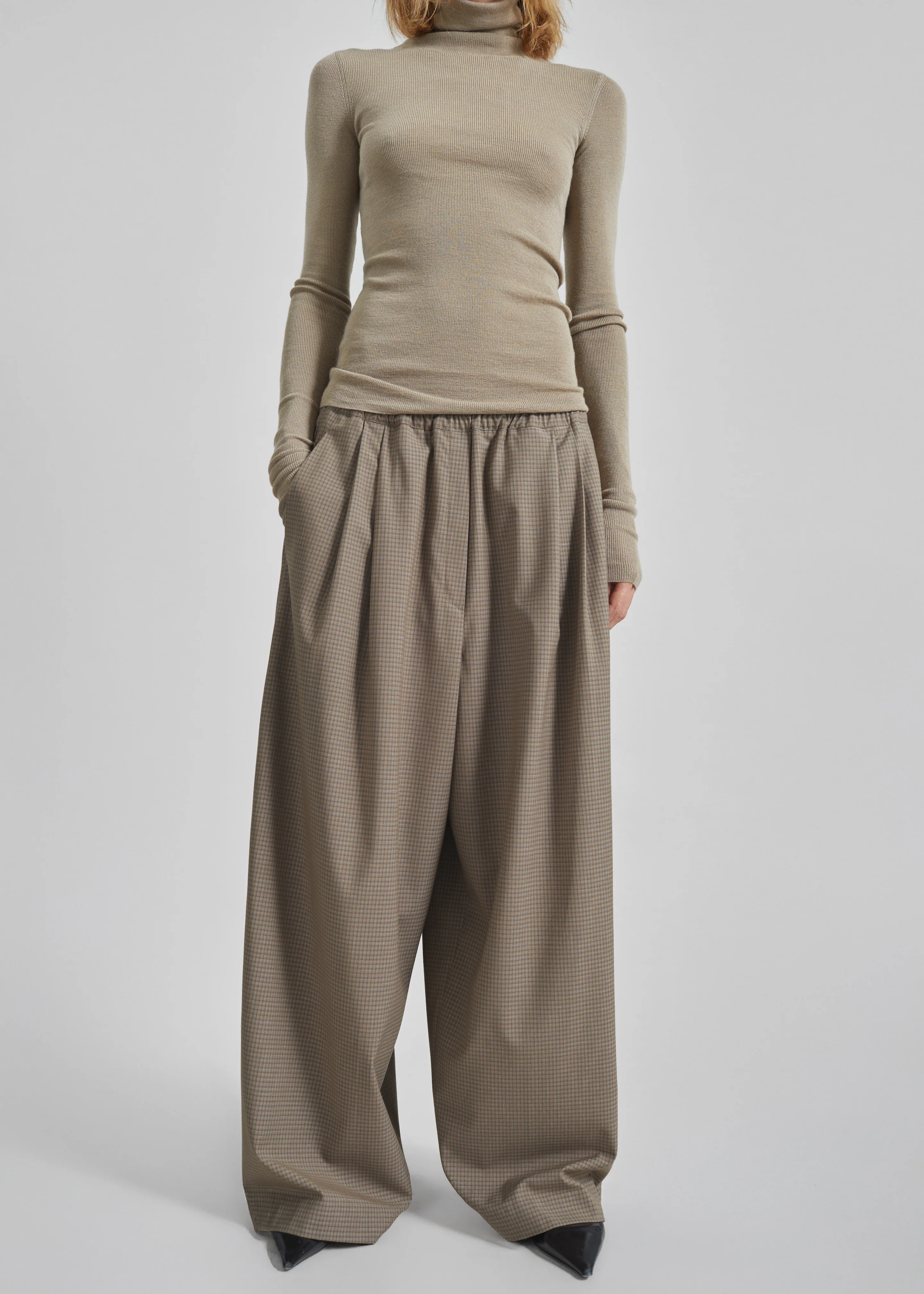 Gistel Pleated Pants - Beige Plaid - Image 5