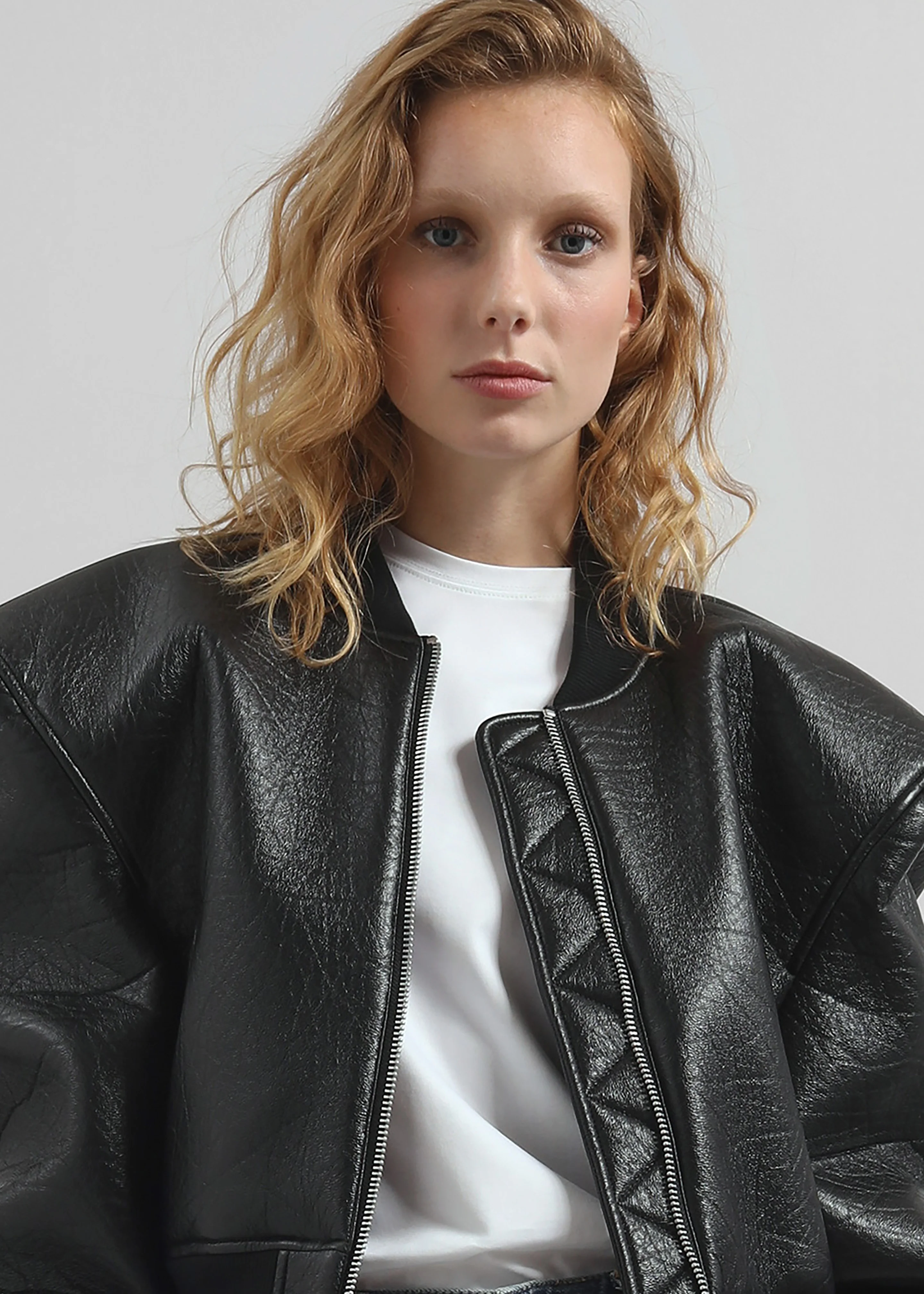 Glane Faux Leather Bomber Jacket - Black - Image 5
