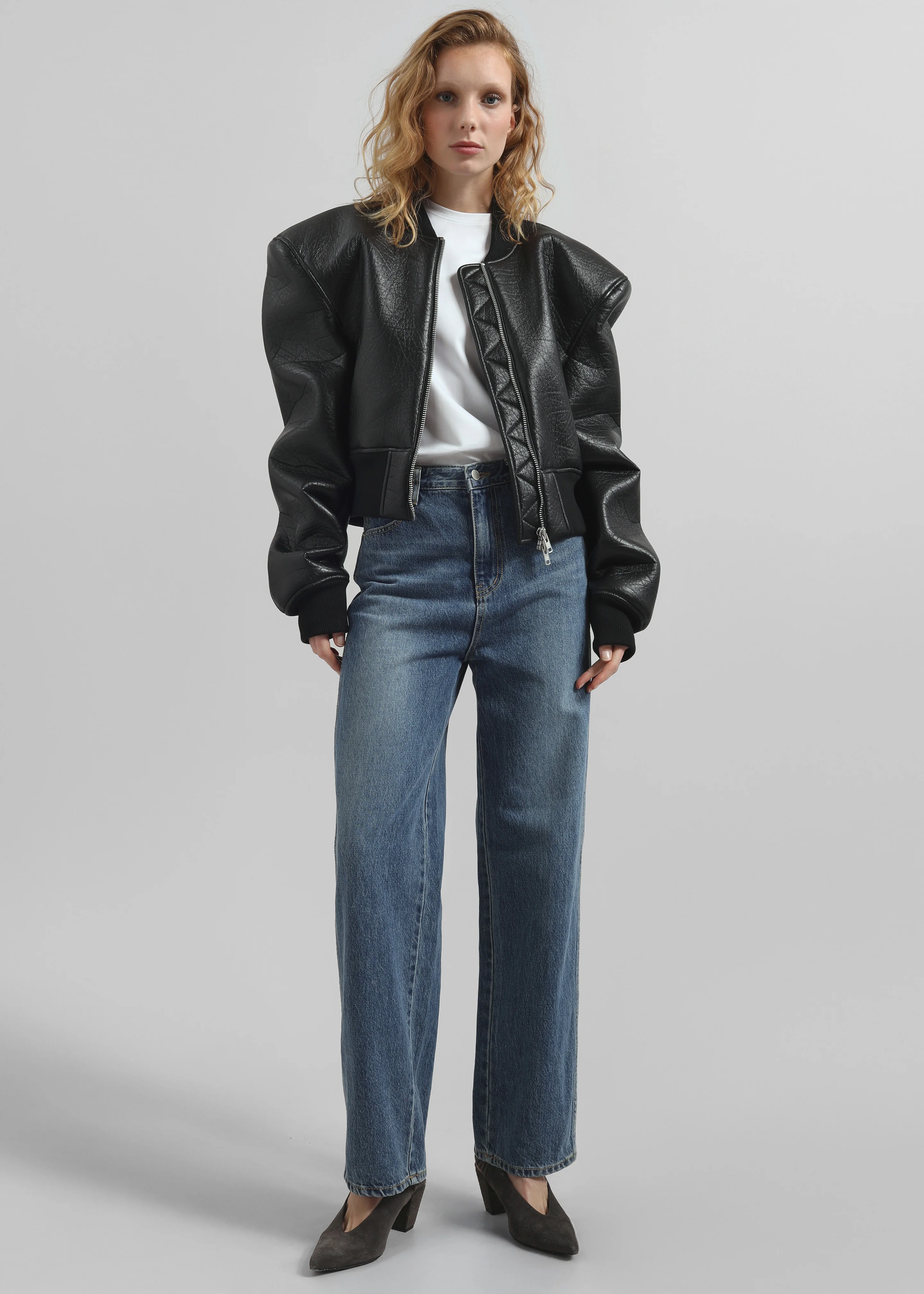 Glane Faux Leather Bomber Jacket - Black - Image 7