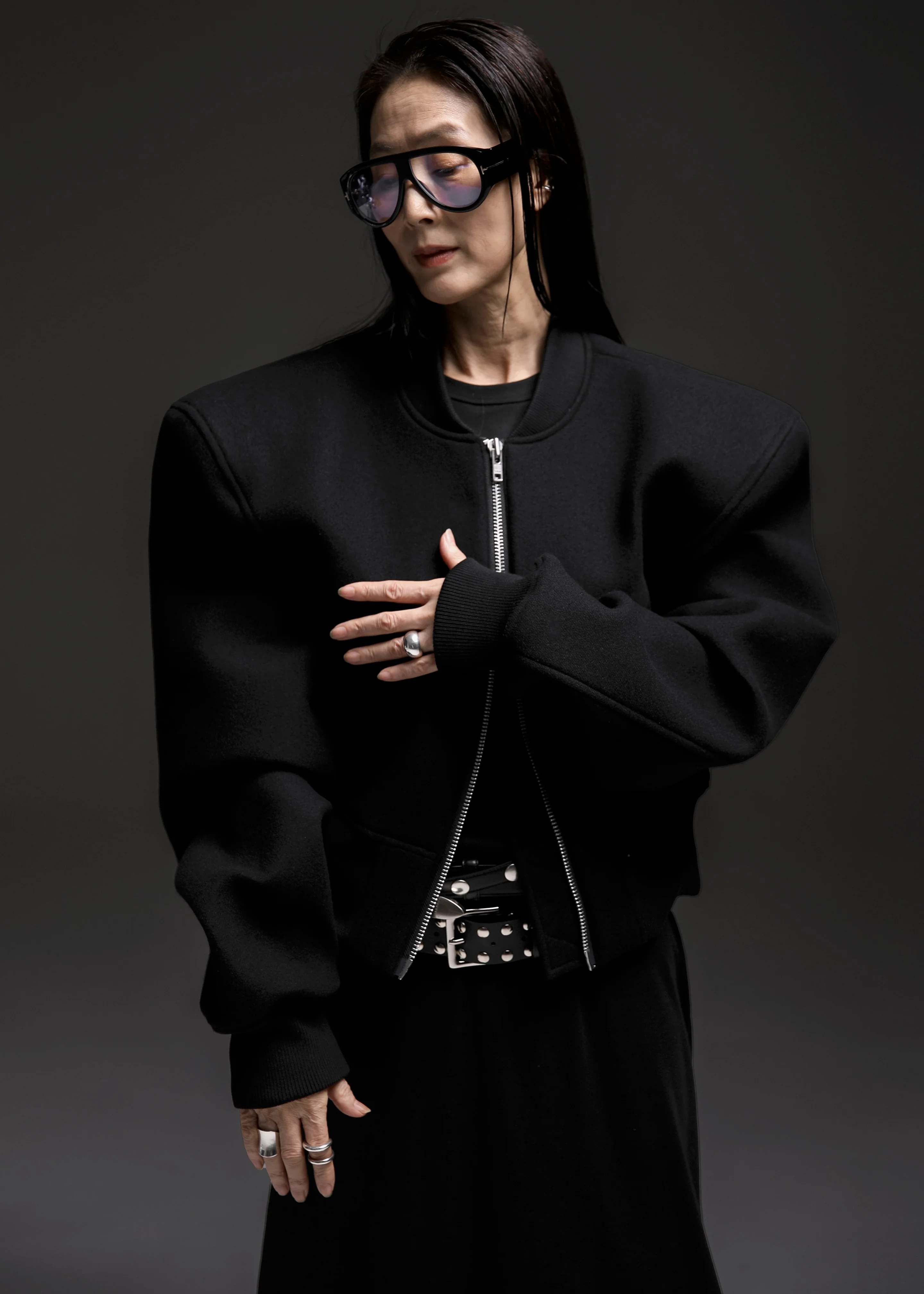 Glane Padded Wool Bomber Jacket - Black - Image 7