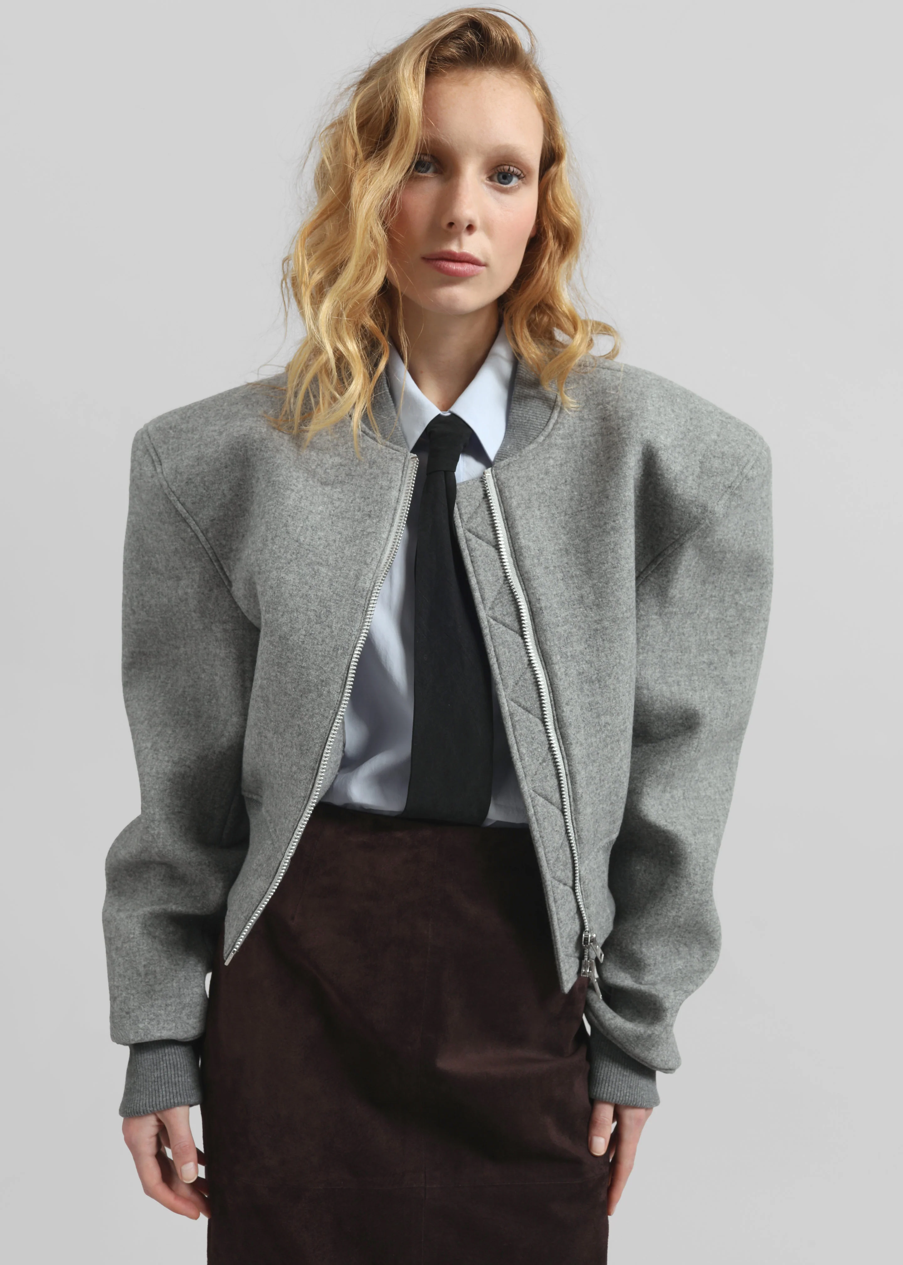 Glane Padded Wool Bomber Jacket - Grey Melange - Image 3