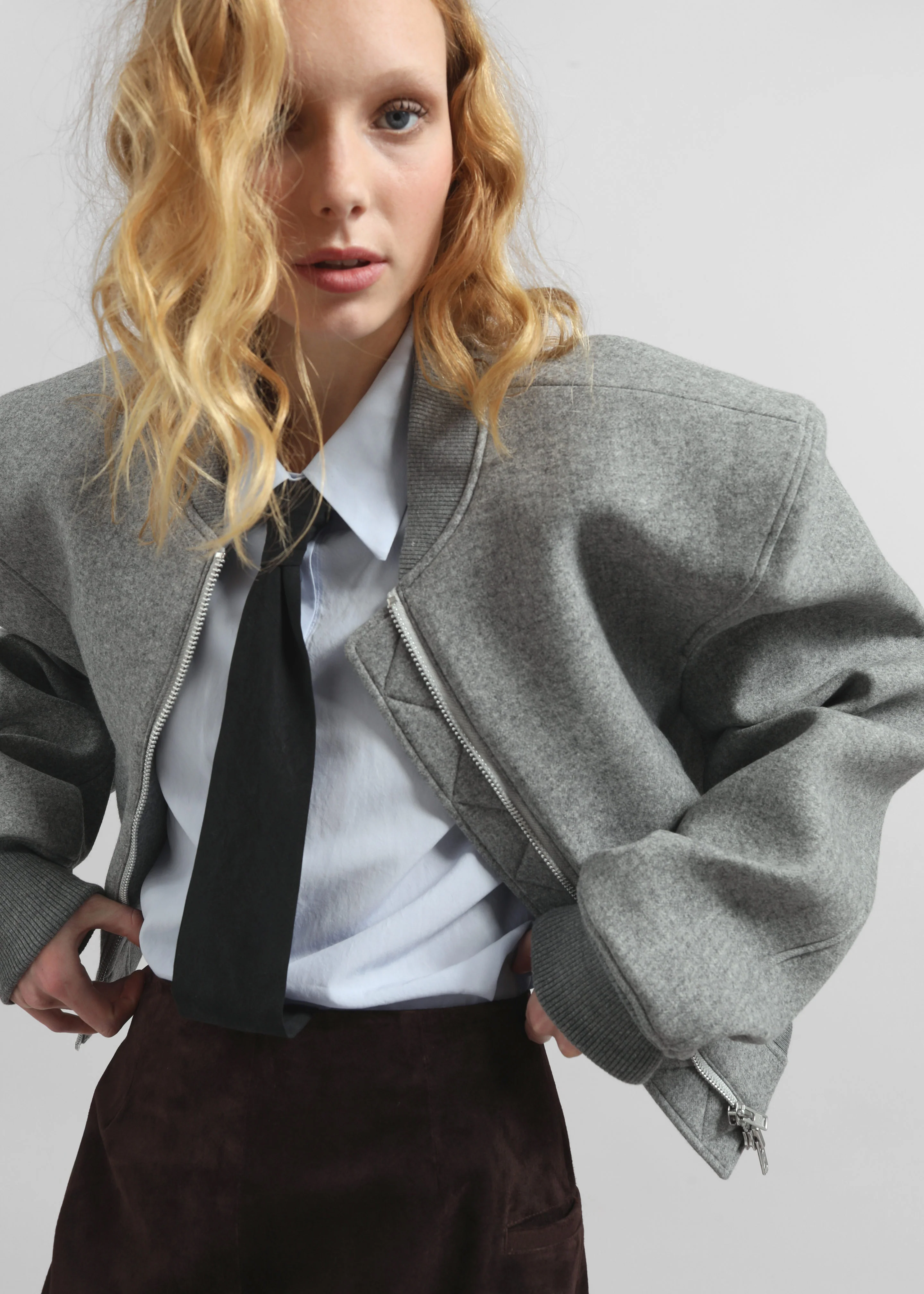Glane Padded Wool Bomber Jacket - Grey Melange - Image 4