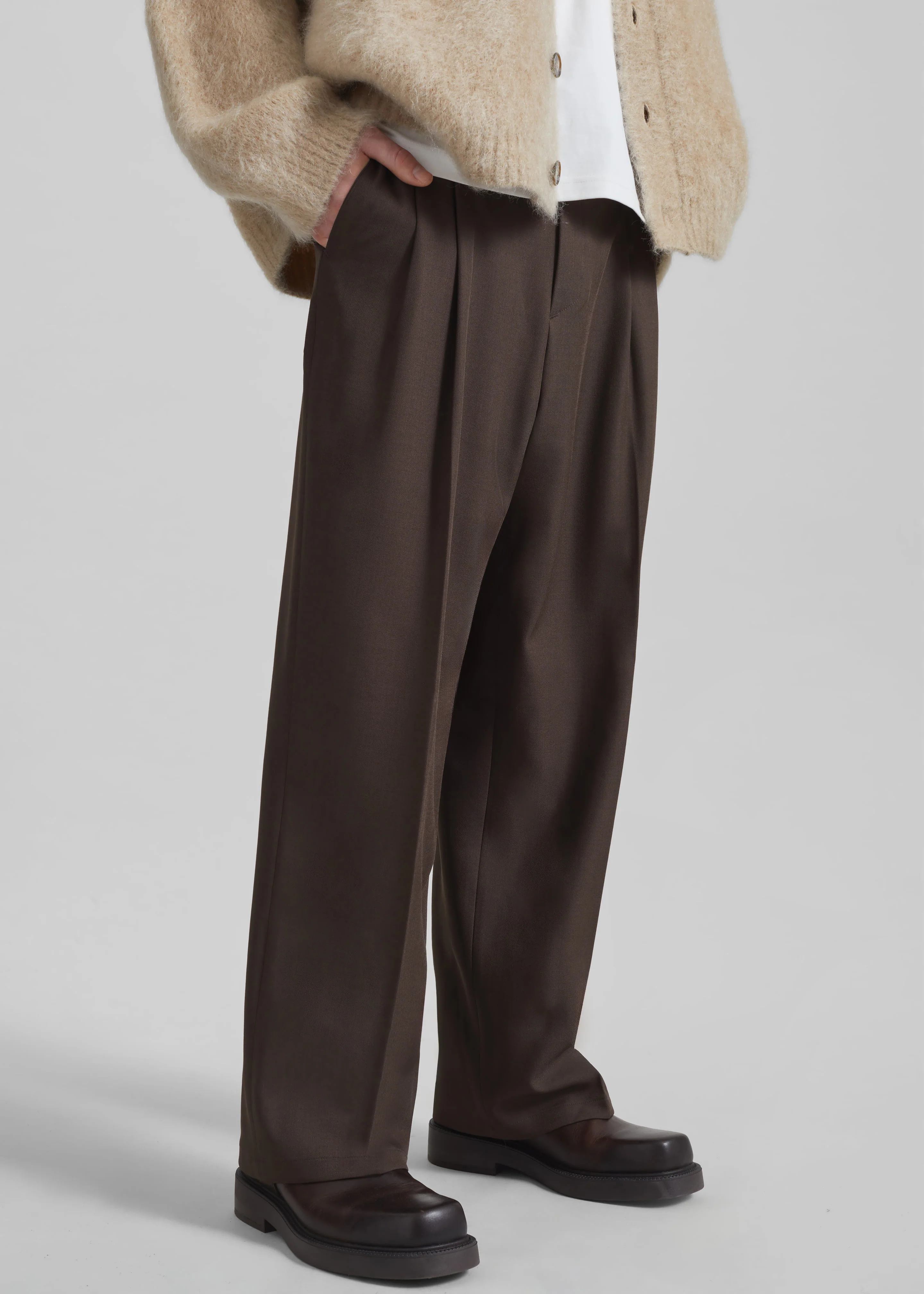 Halbert Pleated Trousers - Brown - Image 5